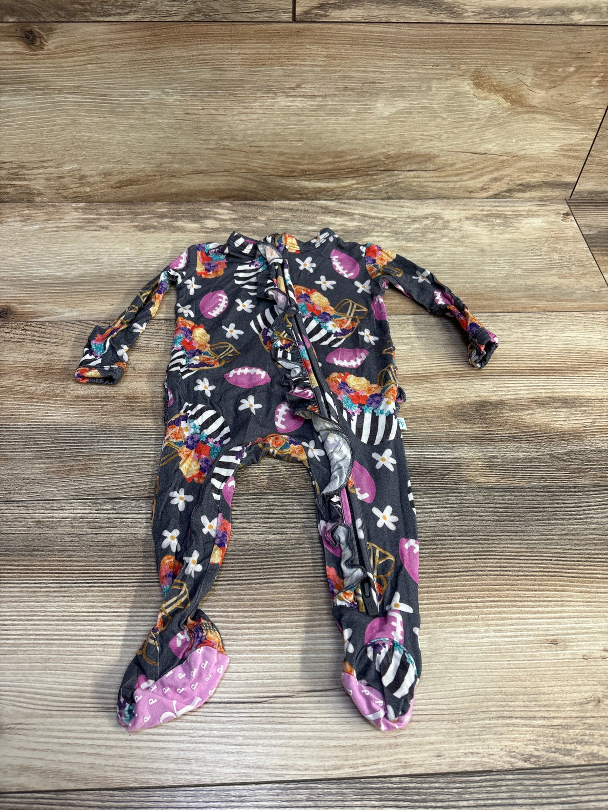 Posh P. Ruffle Football Footie Grey sz Newborn - Me n Mommy To Be