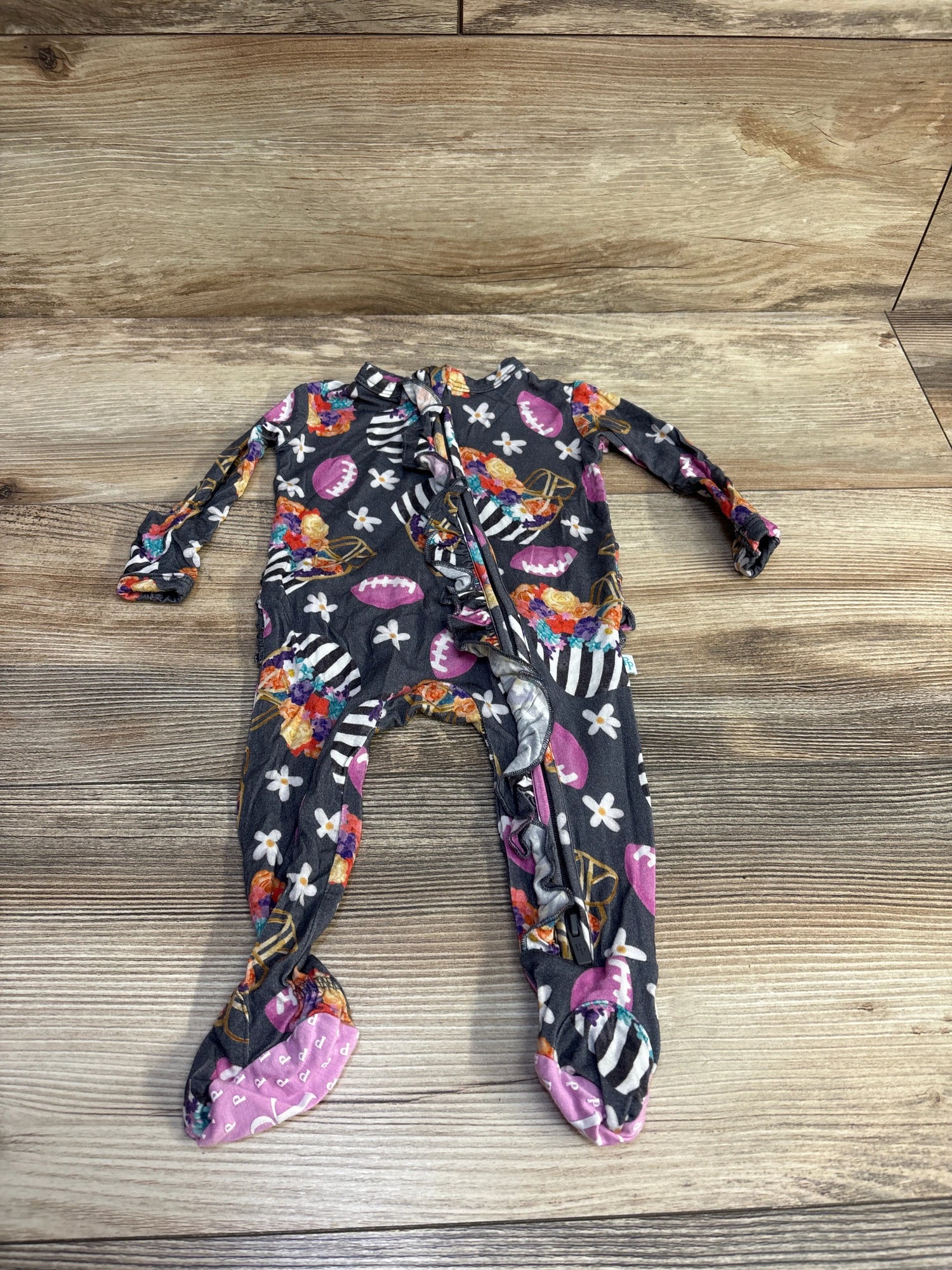 Posh P. Ruffle Football Footie Grey sz Newborn - Me n Mommy To Be