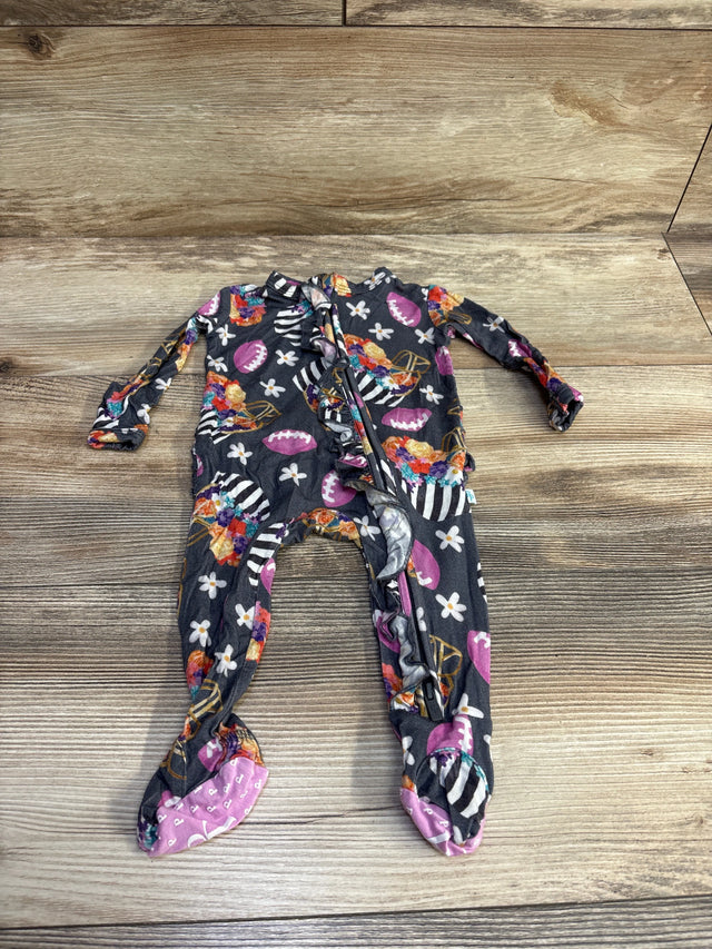 Posh P. Ruffle Football Footie Grey sz Newborn - Me n Mommy To Be