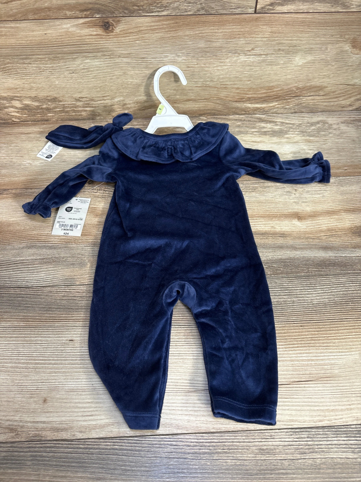 NEW Okie Dokie Velour Coverall & Headband 2pc Set Navy sz 3m