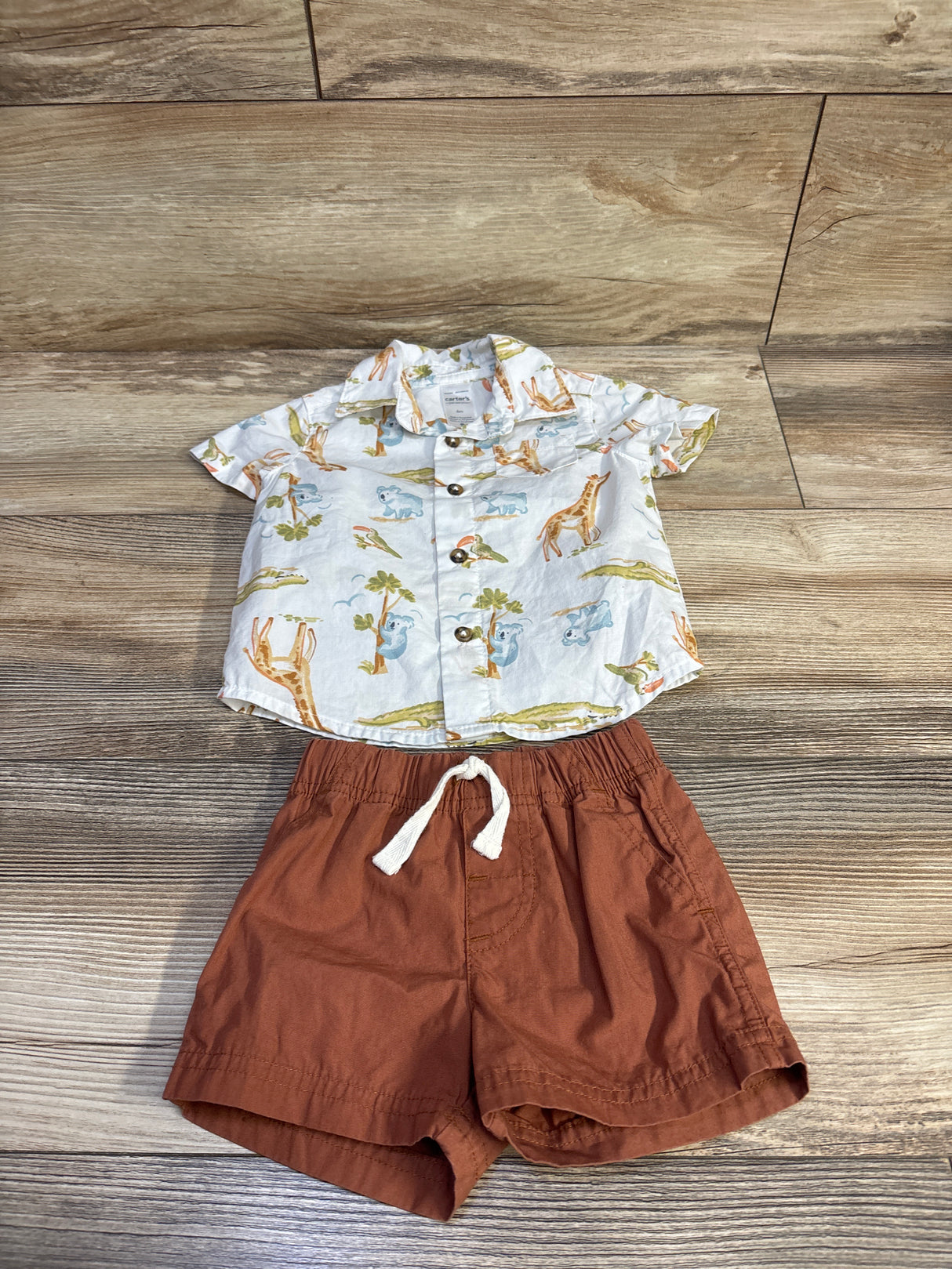 Just One You 2pc Animal Button Up Shirt & Shorts Set White sz 6m