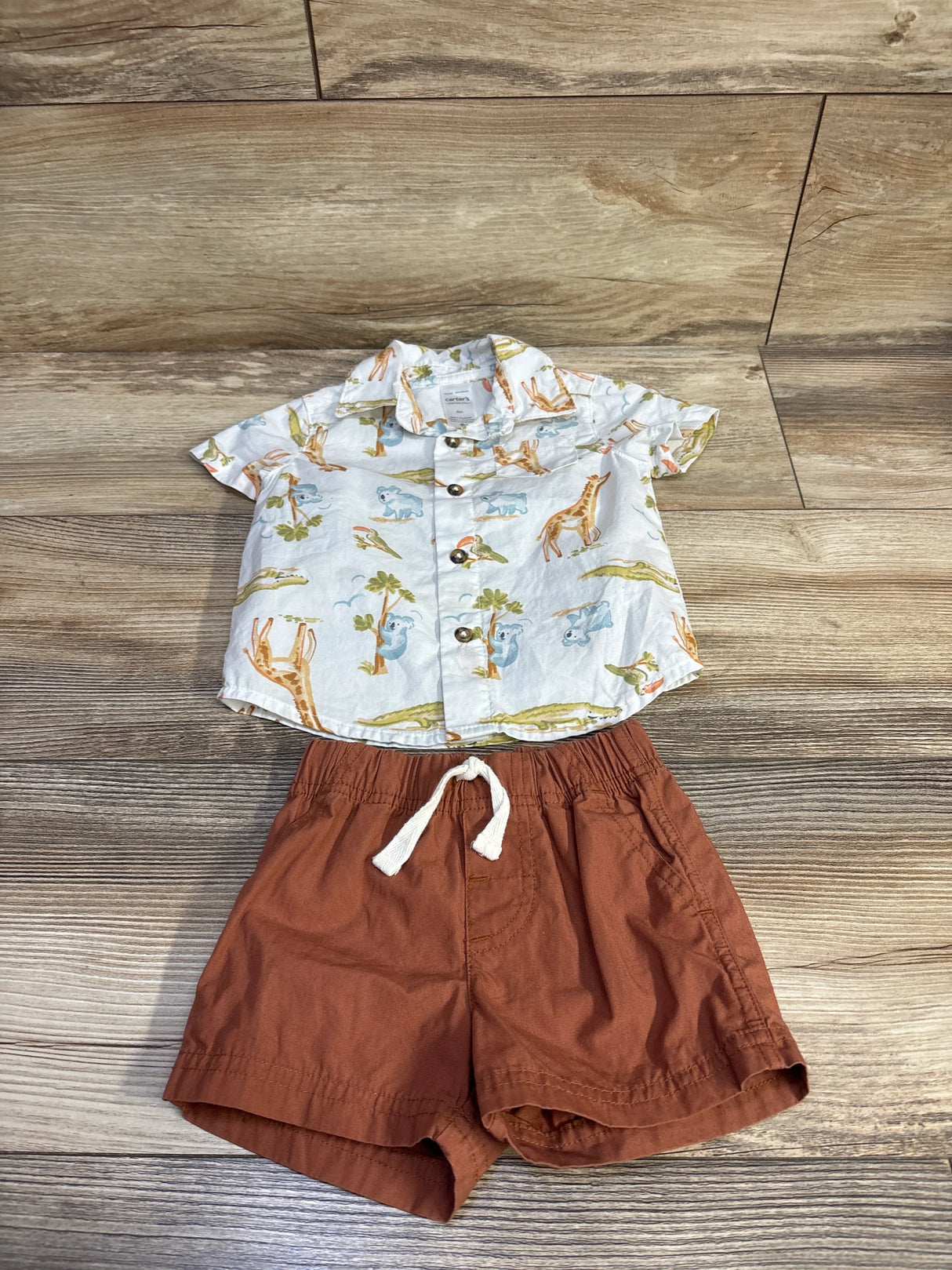 Just One You 2pc Animal Button Up Shirt & Shorts Set White sz 6m