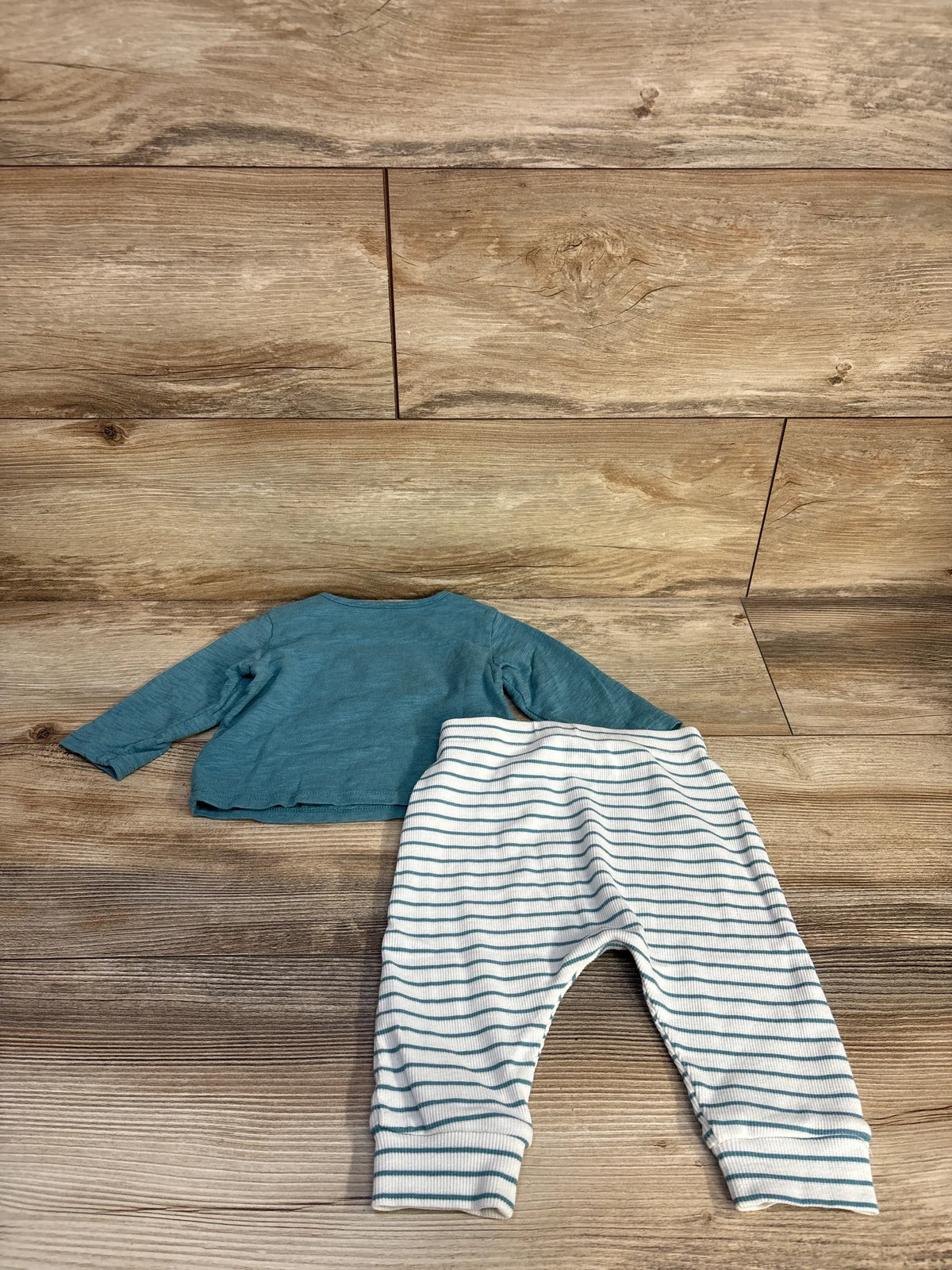 Cloud Island 2pc blue long sleeve shirt and striped pants set for infants, size 3-6m