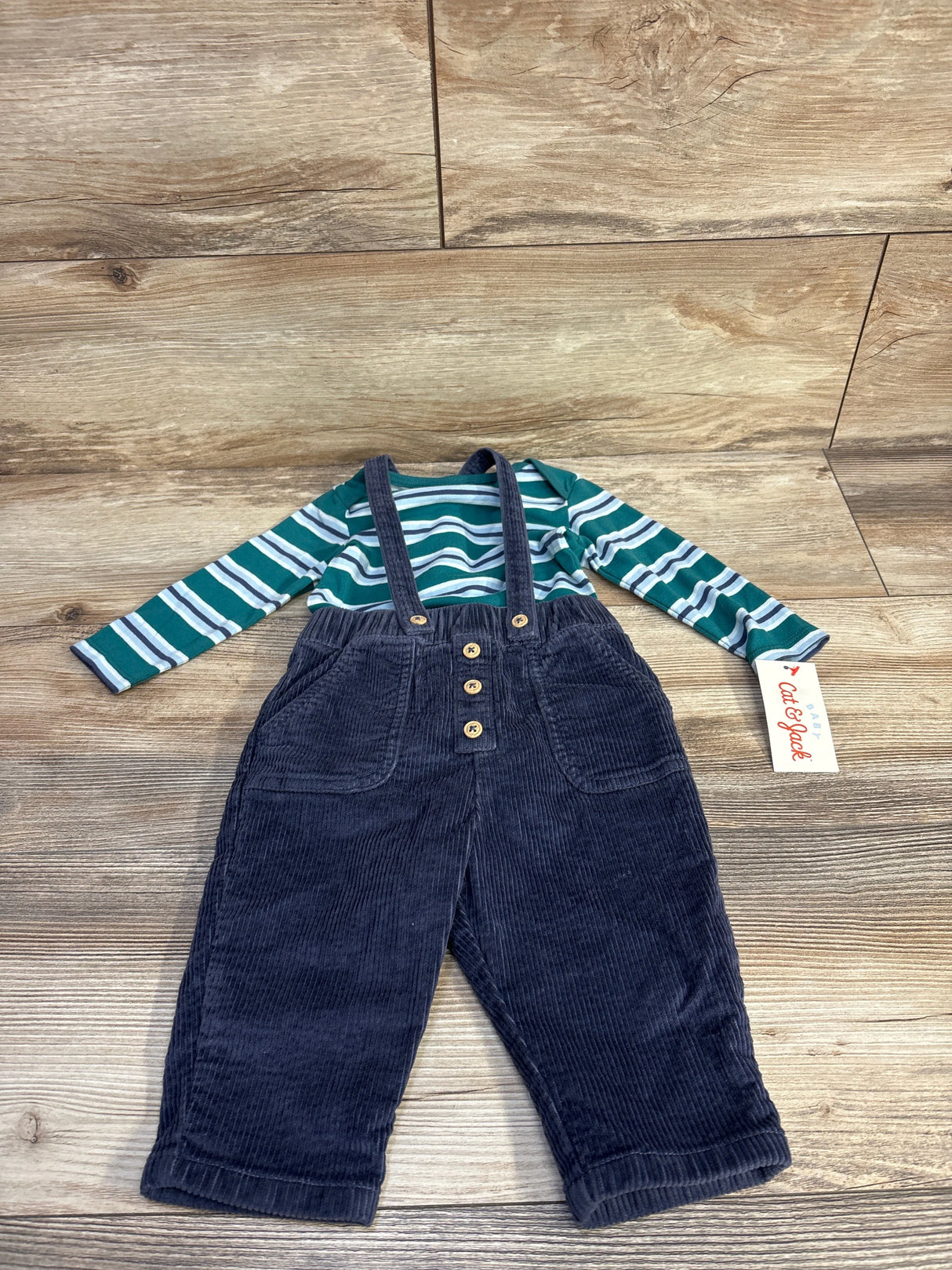 NEW Cat & Jack Striped Bodysuit & Cord Suspender Set Green sz 3-6m