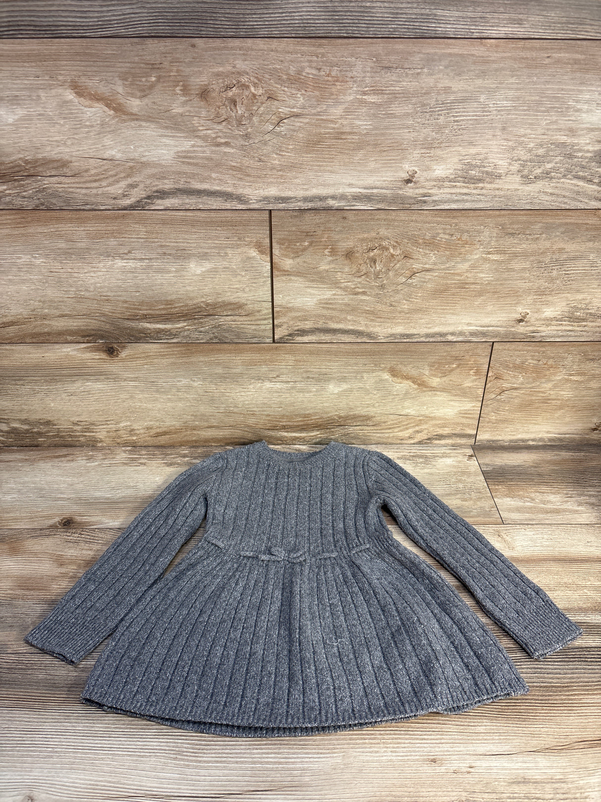 Children's Place Long Sleeve Bow Ribbed Sweater Dress Grey sz 4T