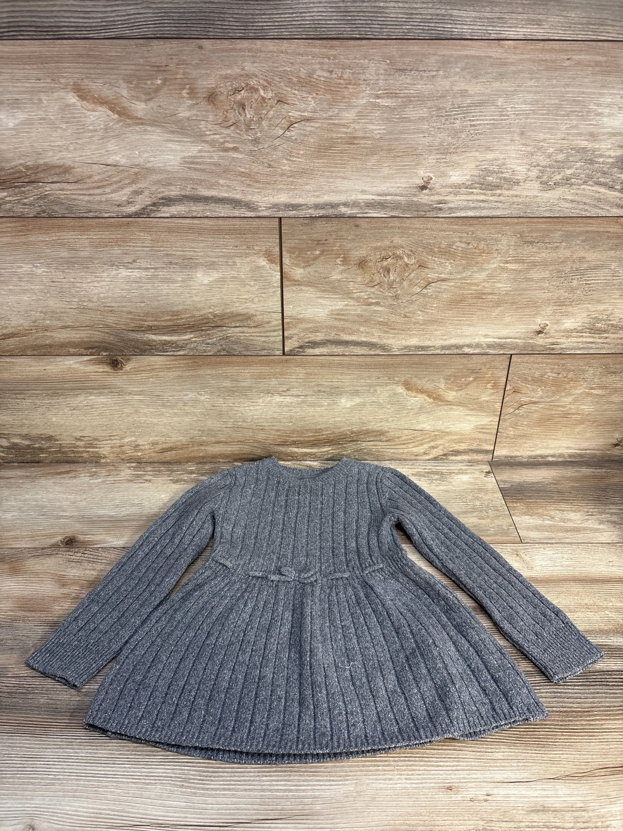 Children's Place Long Sleeve Bow Ribbed Sweater Dress Grey sz 4T