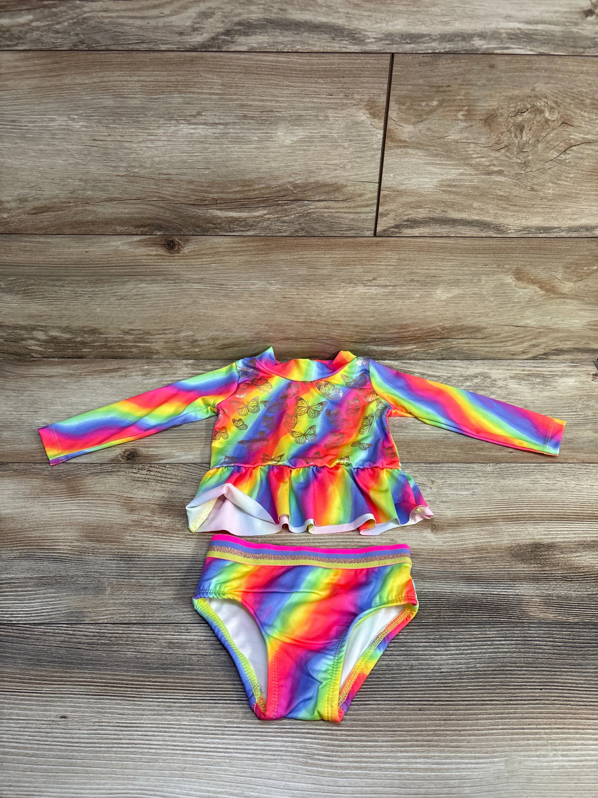 Penelope Mack 2pc Peplum Rashguard Top & Bikini Bottoms Swim Set Rainbow sz 12m