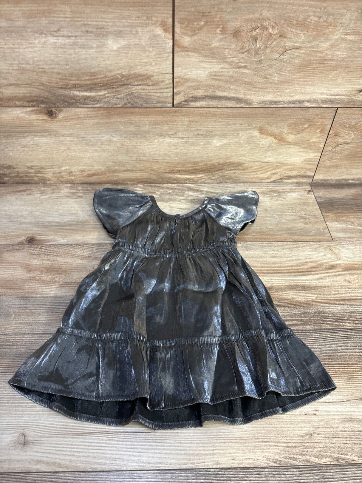 Wonder Nation Flutter Sleeve Metallic Dress Silver sz 18m