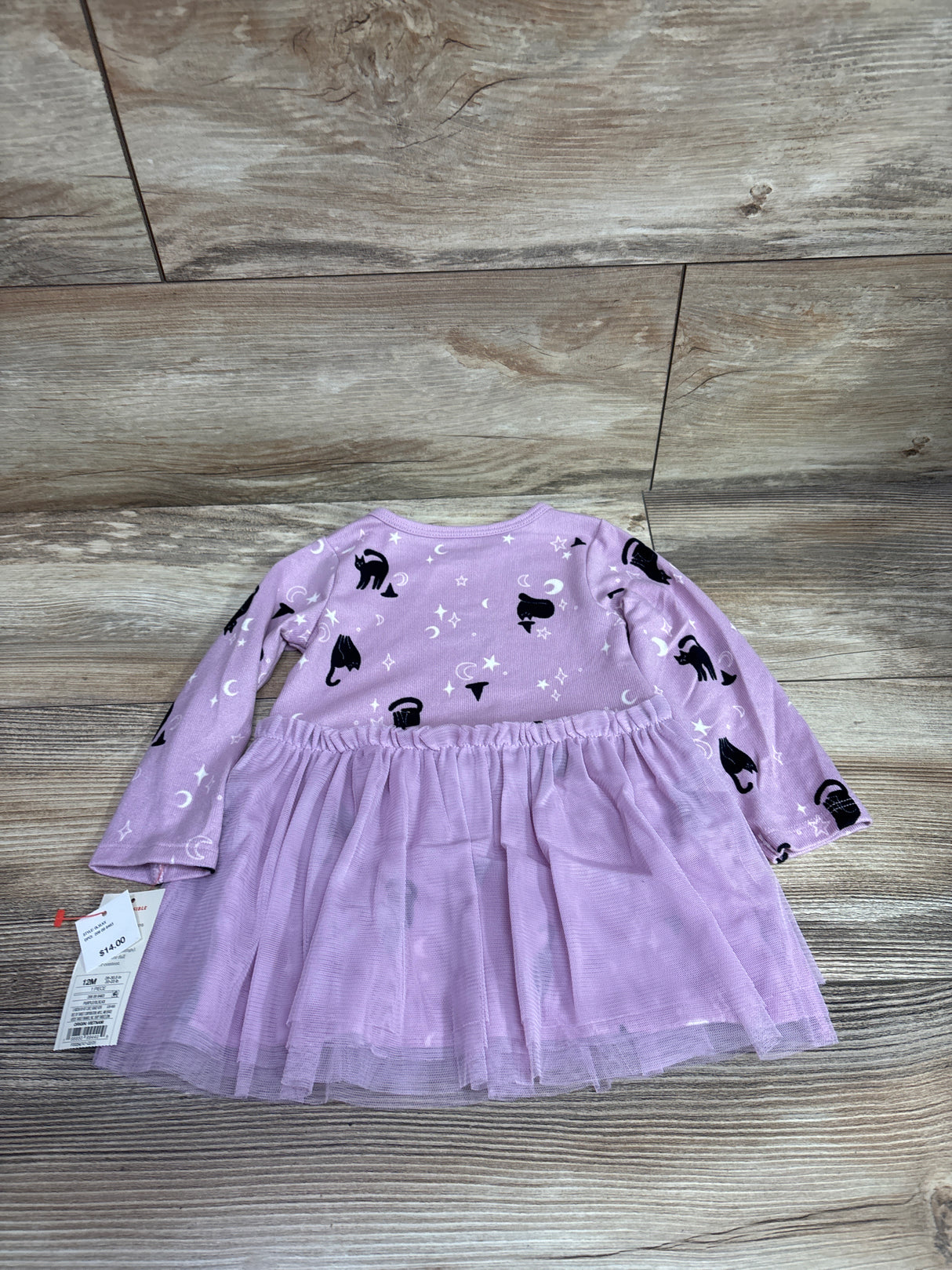 NEW Cat & Jack Halloween Cat Witch Long Sleeve Tulle Dress Purple sz 12m