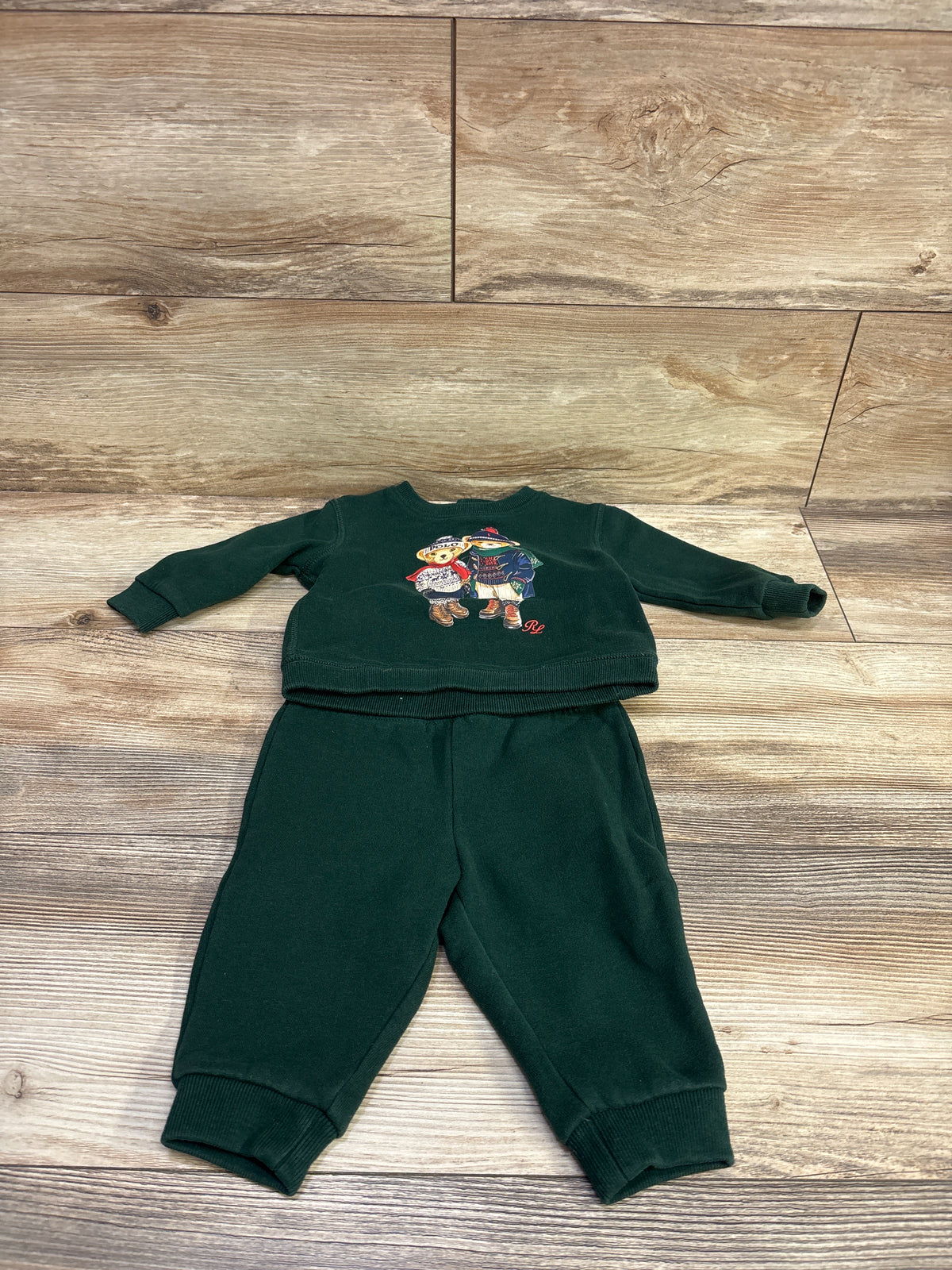 Ralph Lauren 2pc Holiday Polo Bear Sweatshirt & Joggers Green sz 6m