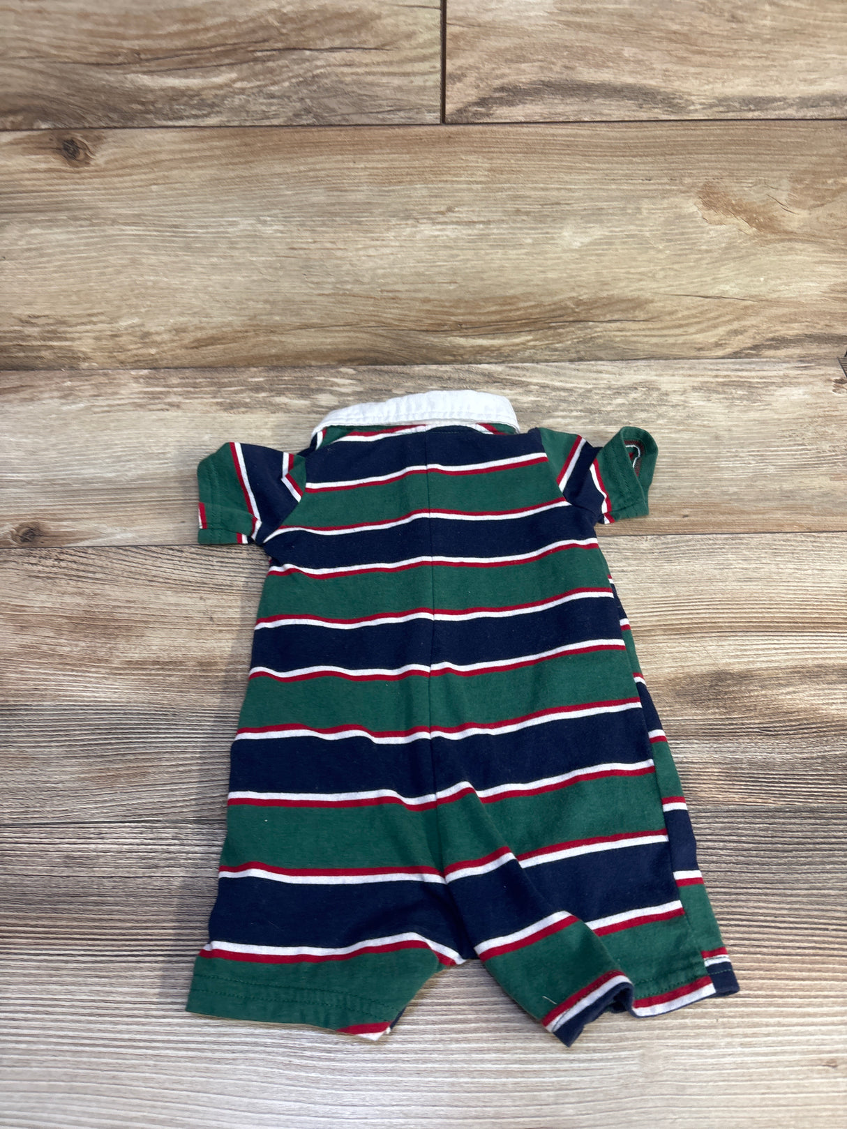 First Impressions Striped Polo Shortie Romper Green sz 6-9m