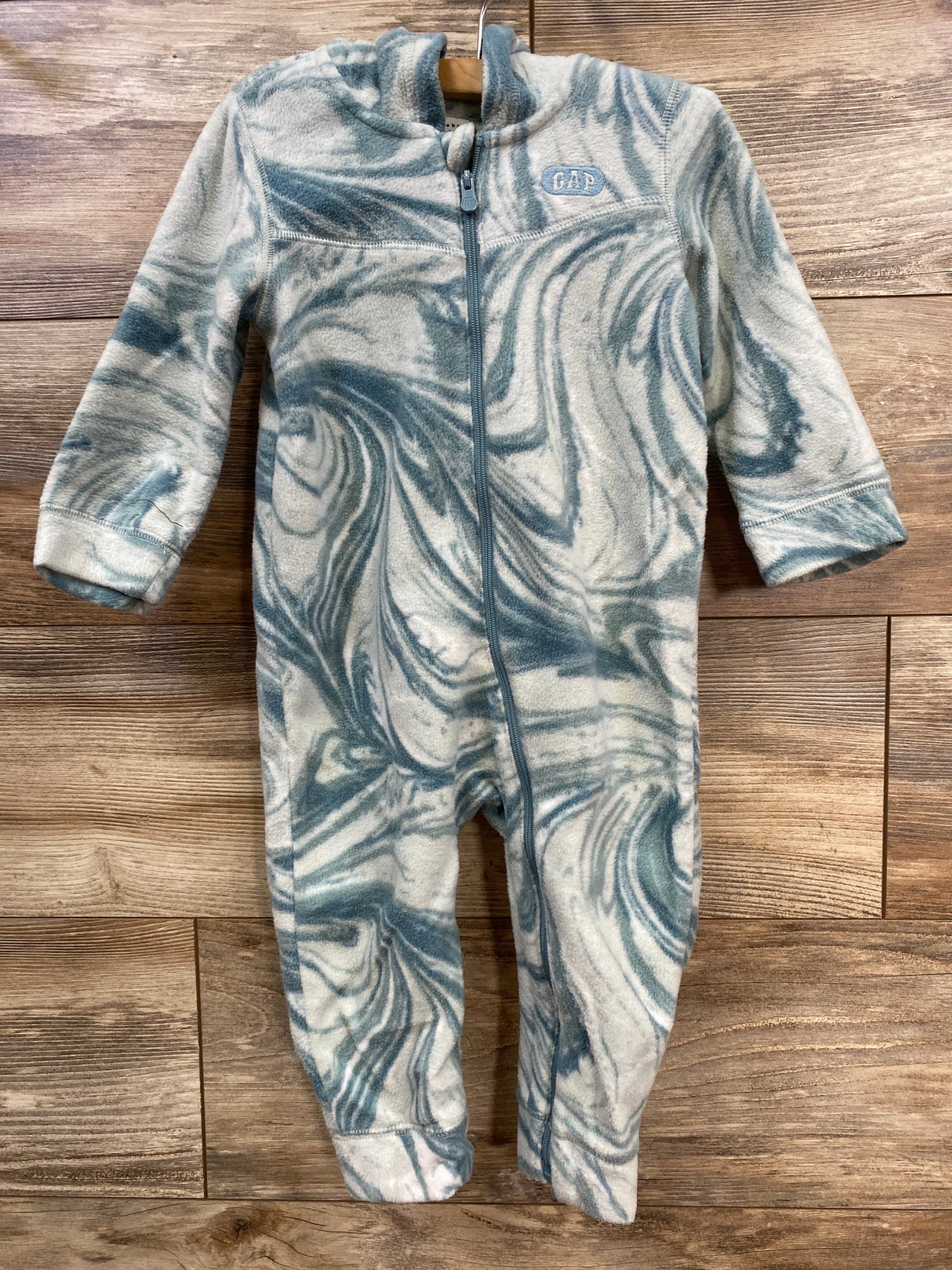 Baby Gap Fleece Hooded Coverall Blue sz 12-18m