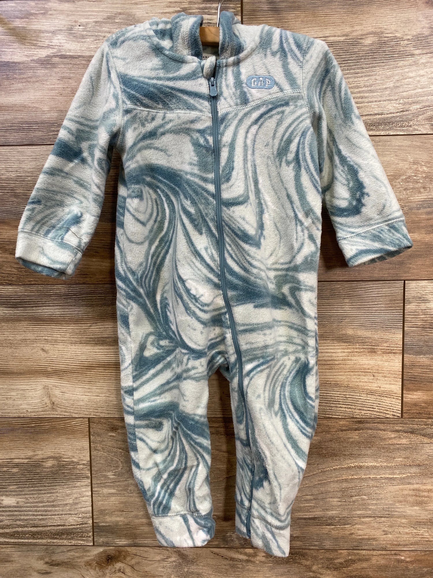 Baby Gap Fleece Hooded Coverall Blue sz 12-18m
