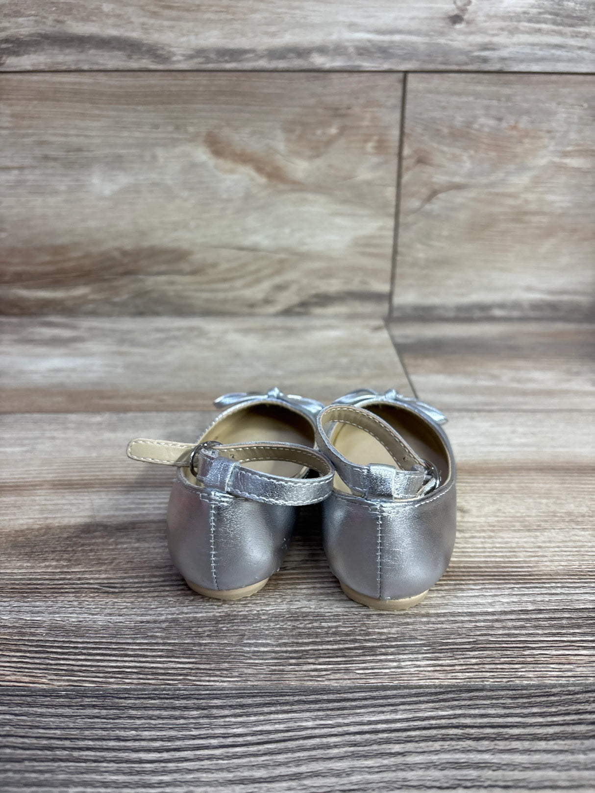 Janie & Jack Metallic Ankle Strap Bow Ballet Flats Silver sz 5c