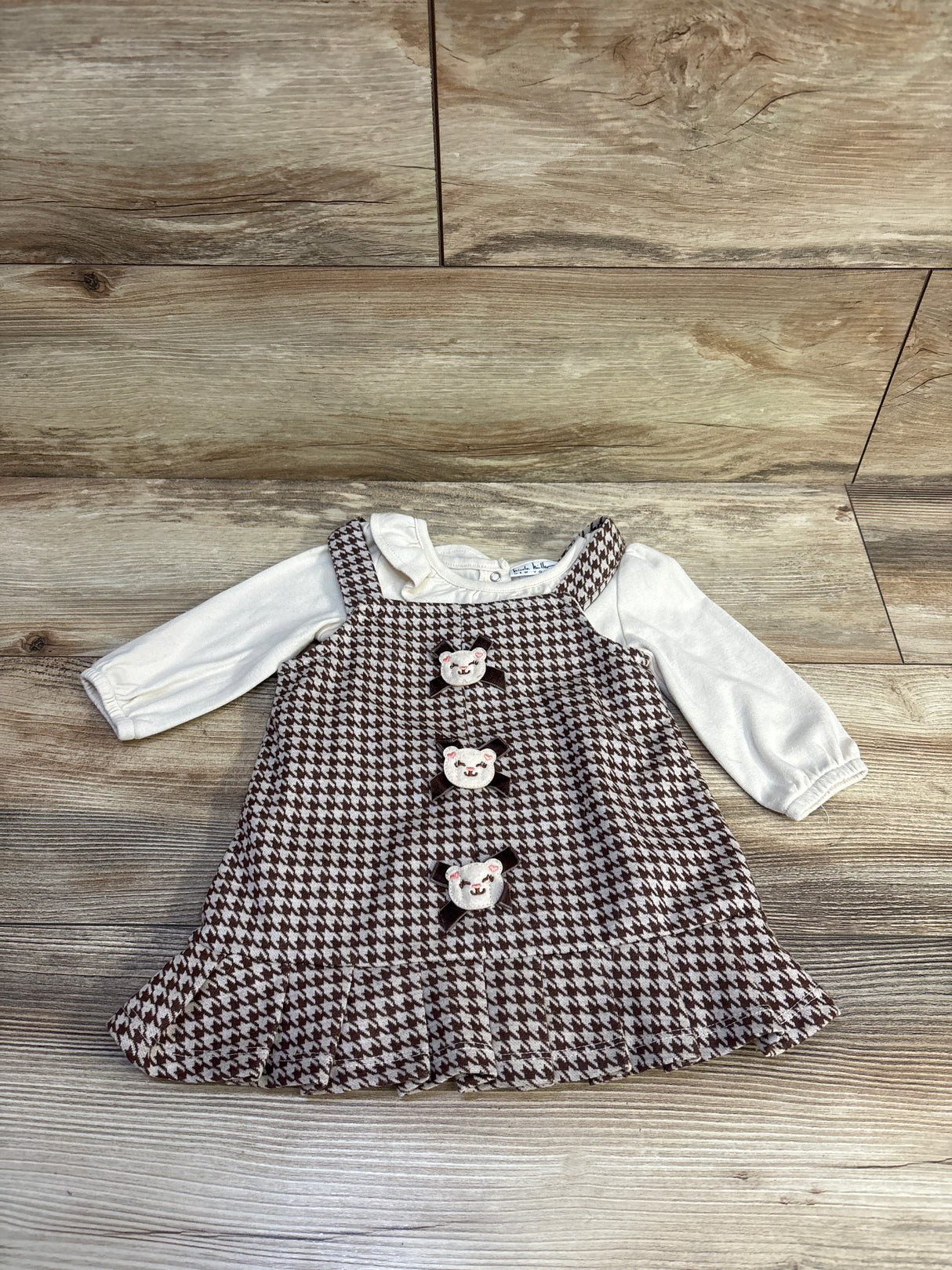 Nicole Miller 2pc Collared Bodysuit & Bear Applique Skirtall Set Ivory sz 12m
