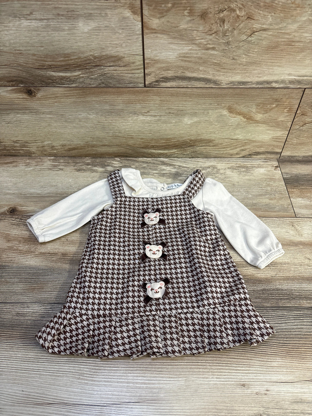 Nicole Miller 2pc Collared Bodysuit & Bear Applique Skirtall Set Ivory sz 12m