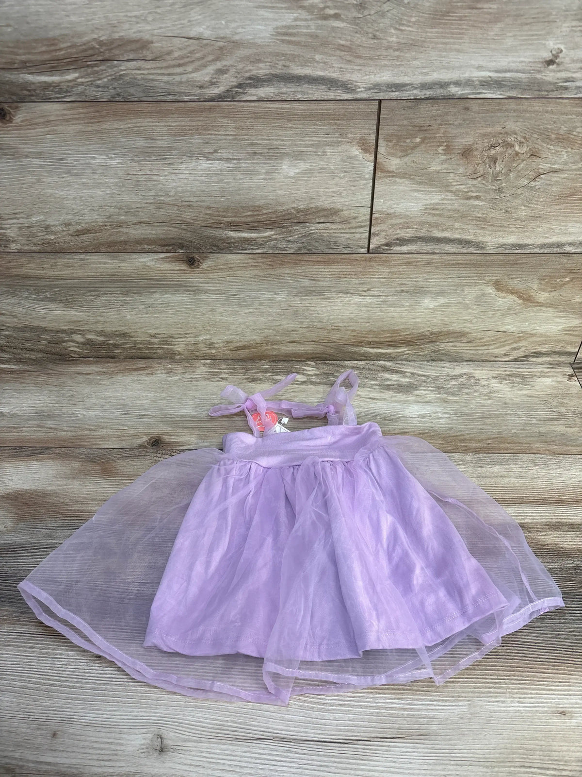 Front view of Bailey’s Blossoms lilac sleeveless tulle dress, size 9 to 12 months, with gathered layered tulle skirt