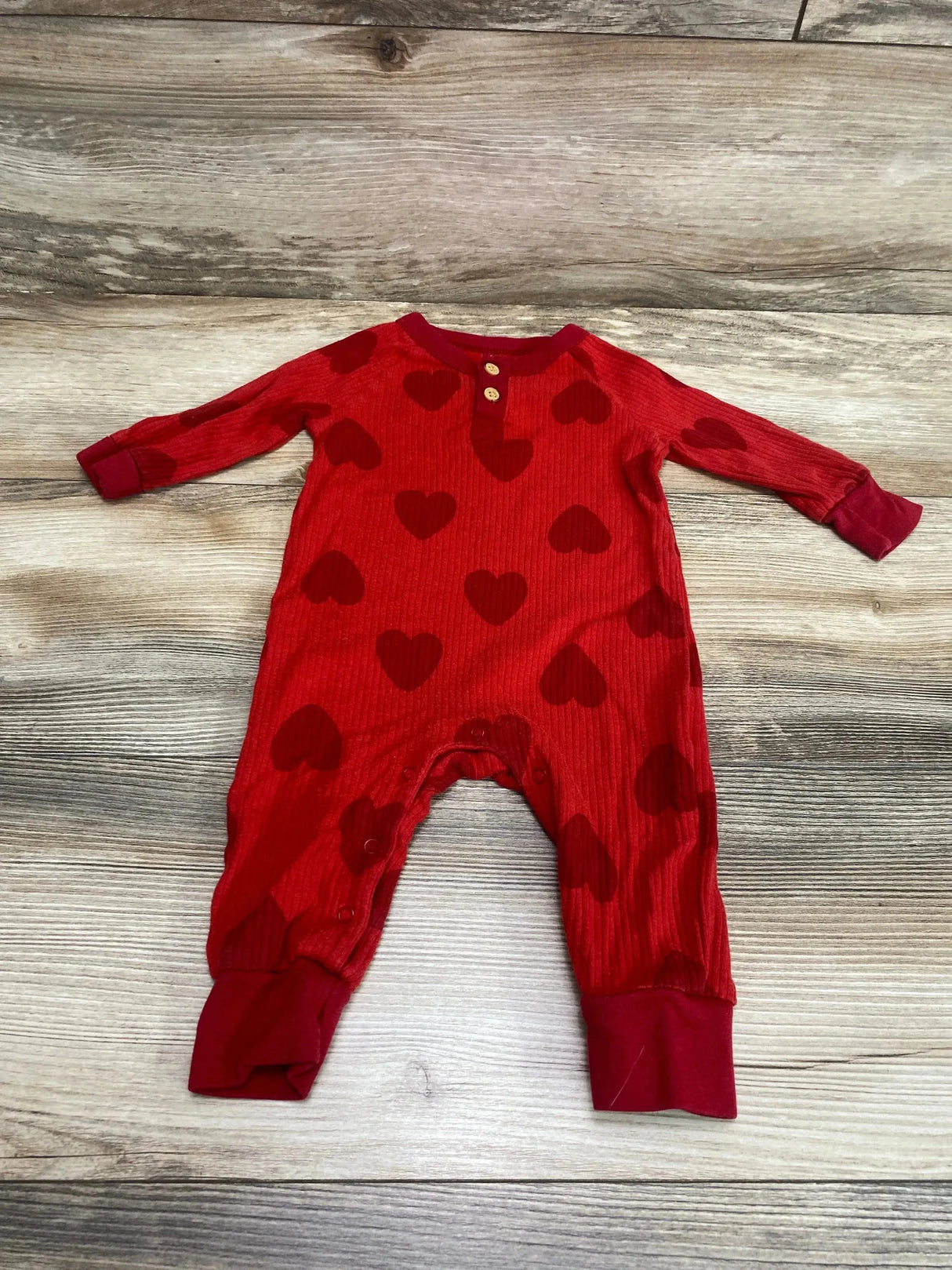 Cat & Jack Heart Print Henley Coverall Red sz 3-6m - Me n Mommy To Be