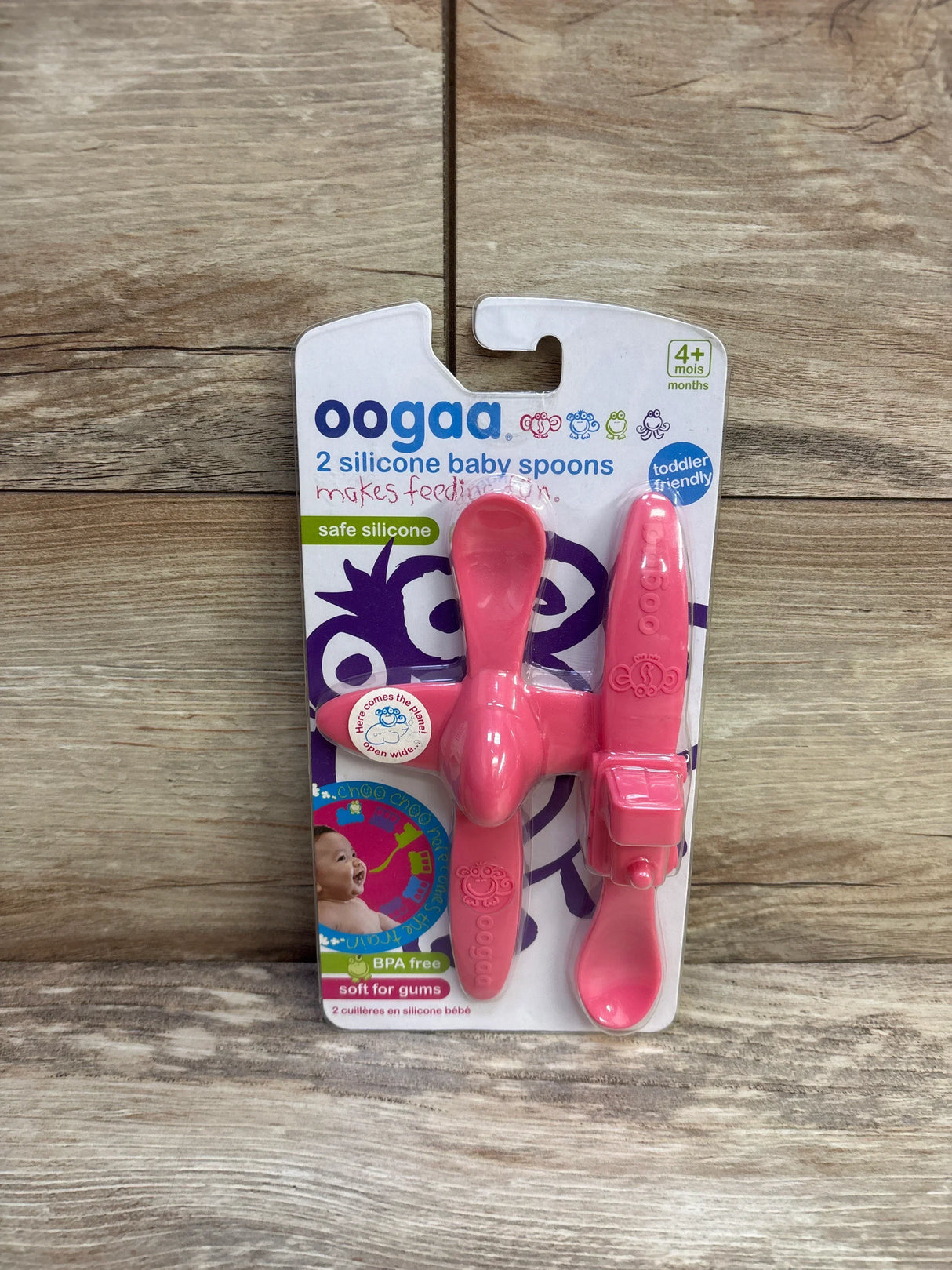 NEW oogaa 2pc Train & Plane Silicone Spoons Pink TEST - Me n Mommy To Be