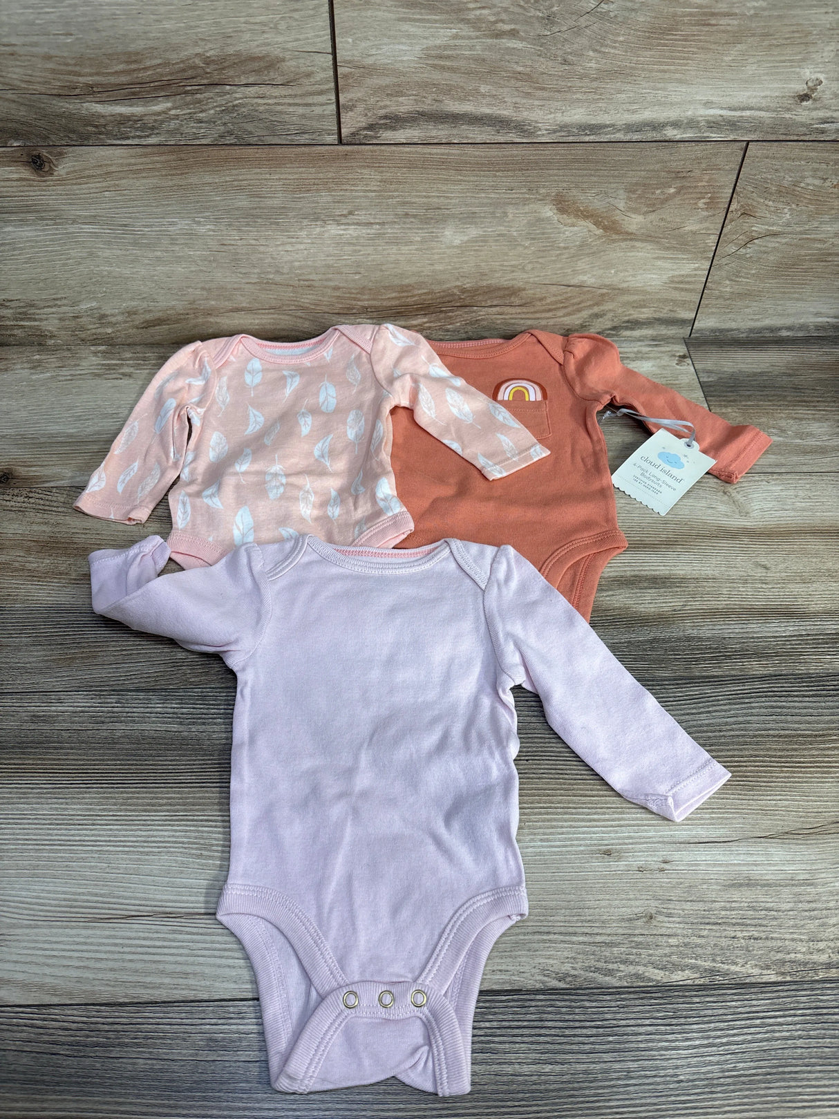 NEW Cloud Island 3pk Rainbow Bodysuit Set Peach sz 0-3m