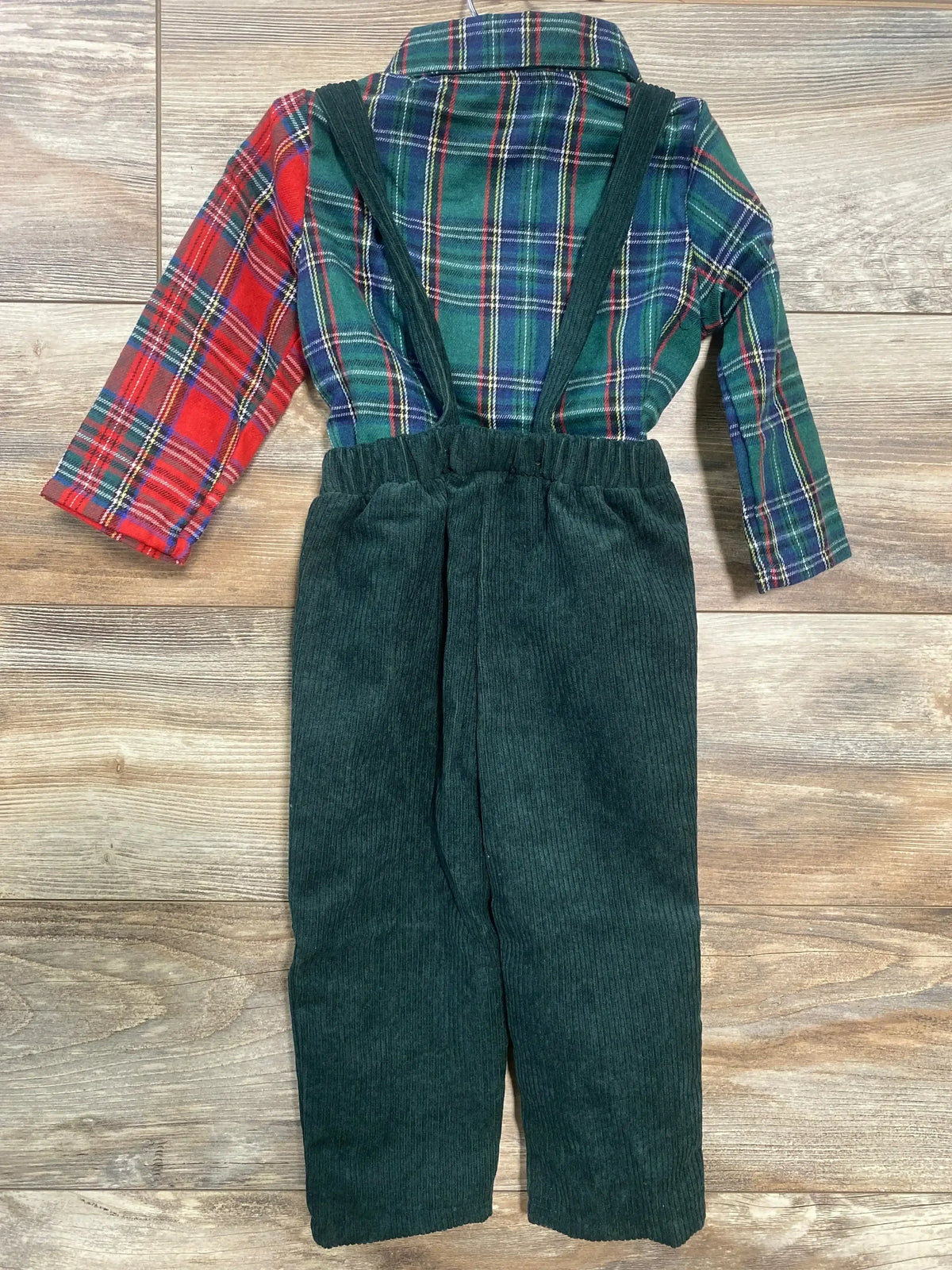 NEW Shein Gentleman Tartan Shirt And Corduroy Overalls 2pc Set sz 12-18m - Me n Mommy To Be