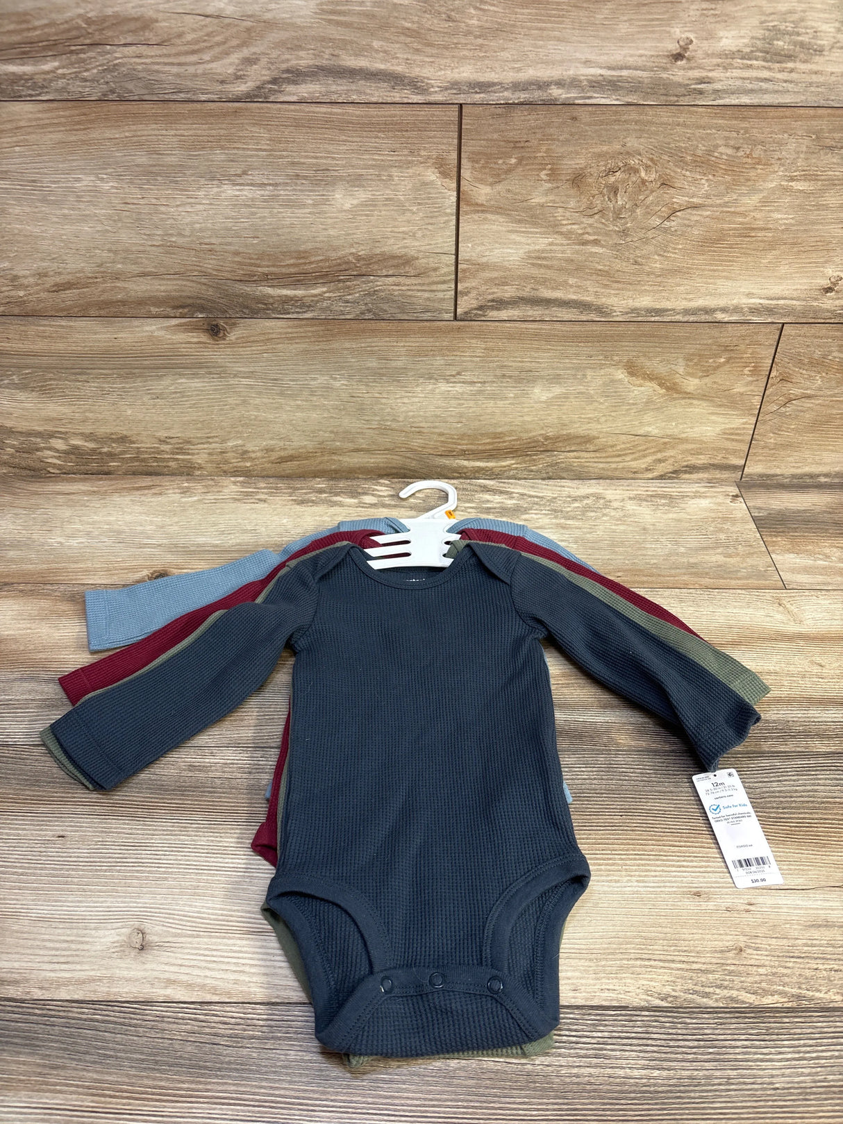 NEW Carter's 4pk Long Sleeve Waffle Knit Bodysuits Blue sz 12m