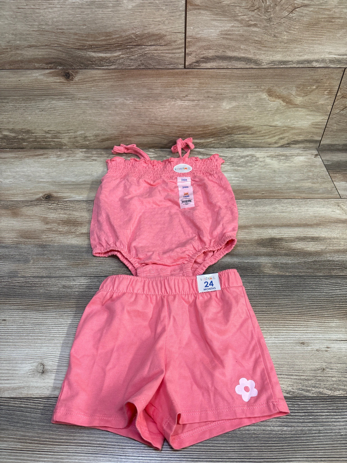 NEW Garanimals 2pc Smocked Bodysuit & Shorts Set Pink sz 24m