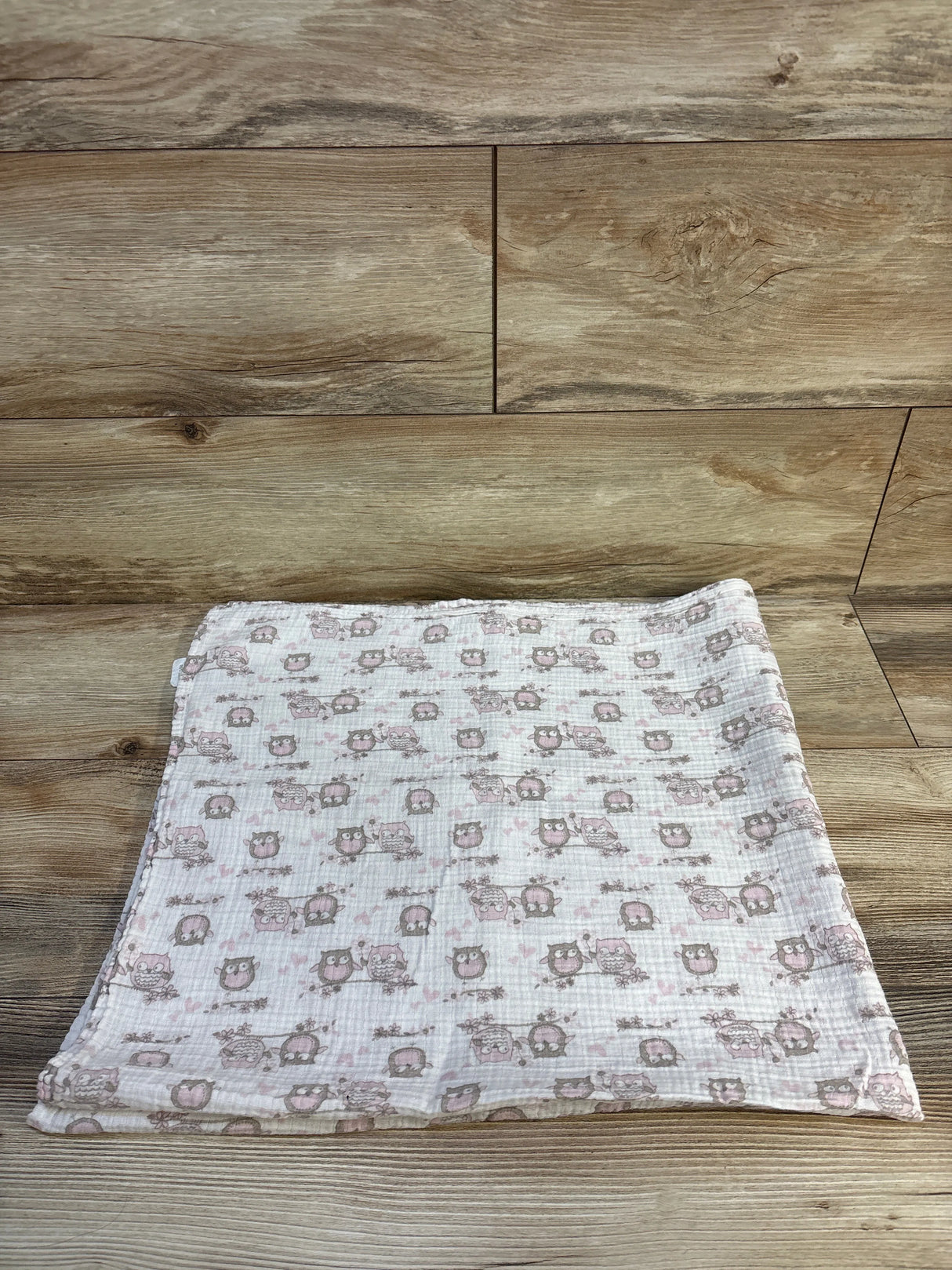 Little Me Muslin Swaddle Blanket Owl Print White