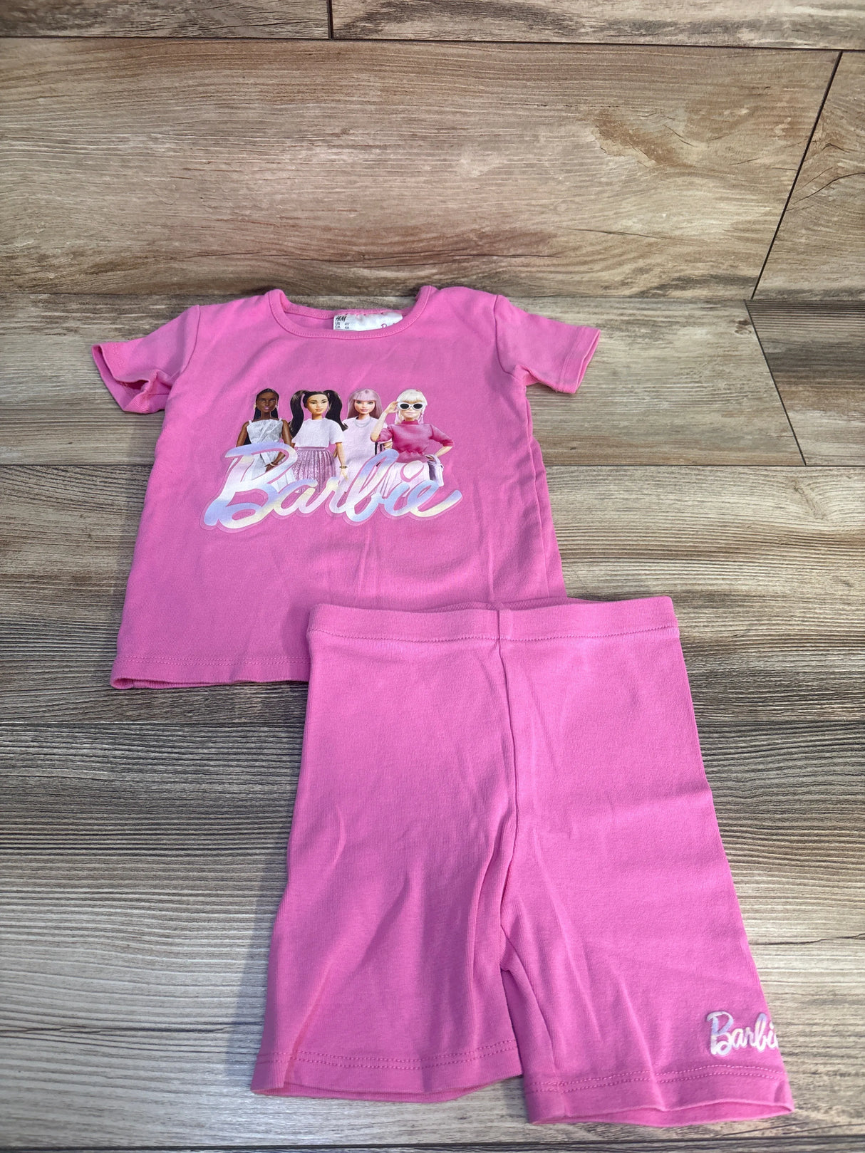 H&M x Barbie Snug Fit Printed Jersey Pajamas Pink sz 4T