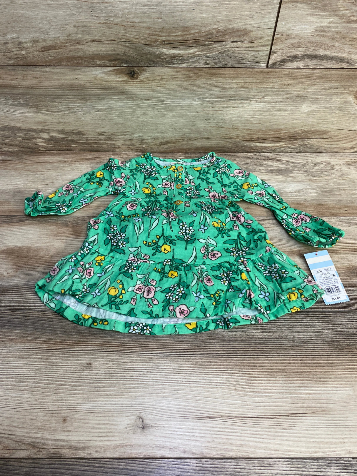 NEW Cat & Jack Floral Henley Dress & Bloomers Green sz 12m - Me n Mommy To Be