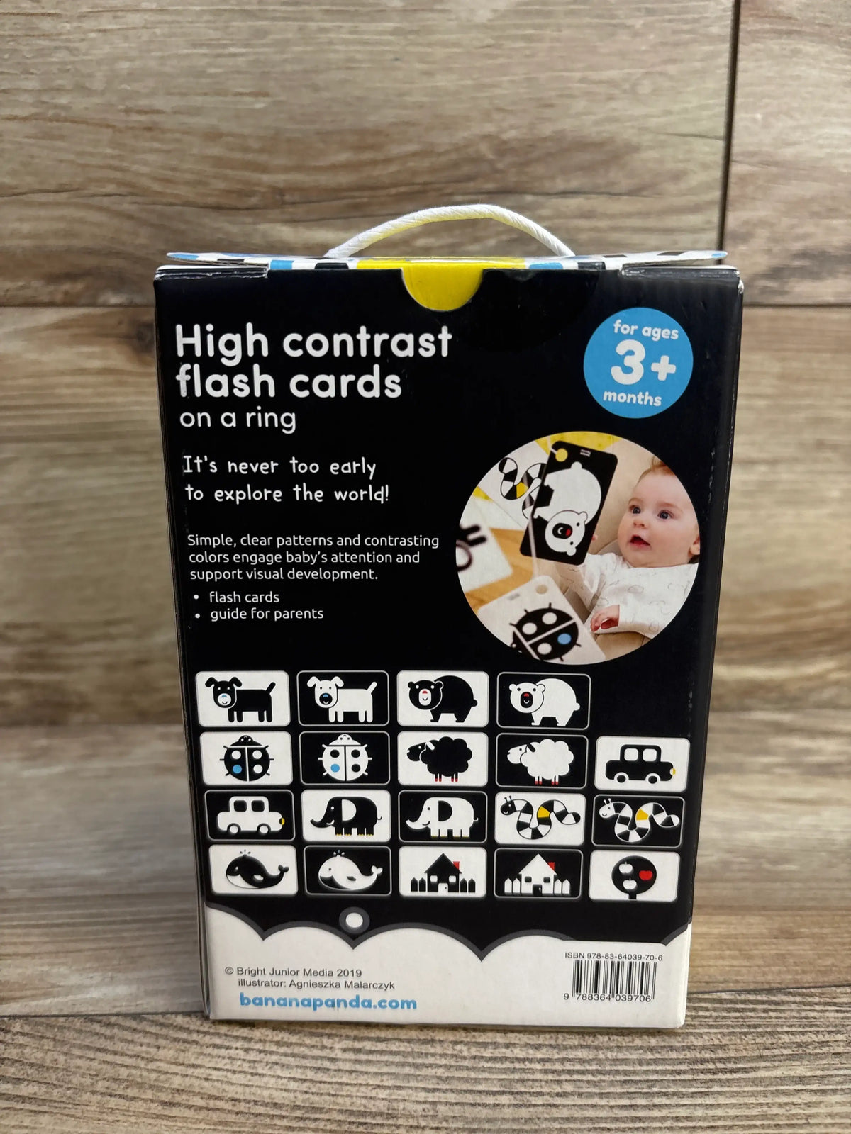 High contrast flash cards for babies ages 3 months and up, black and white animal designs.