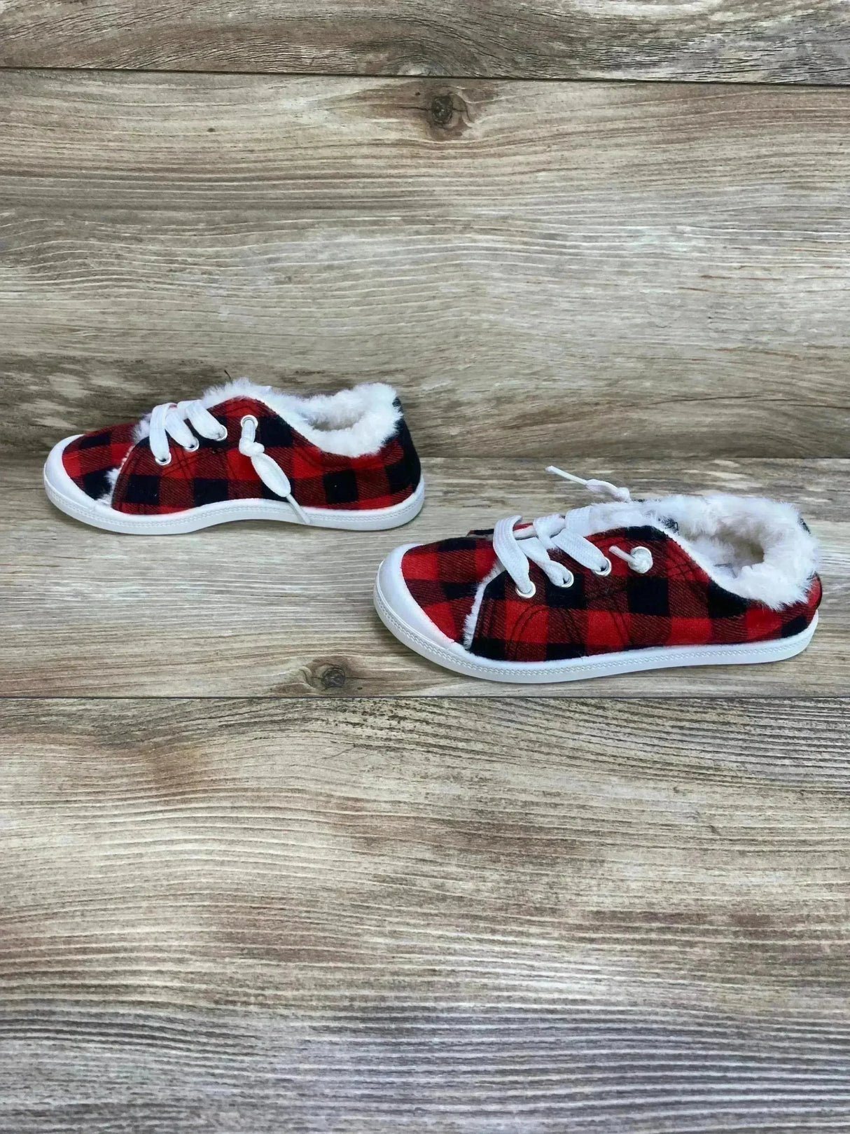 Bumble + Birdie Buffalo Plaid Faux Fur Insoles Slip On Sneakers Sz 10c - Me n Mommy To Be