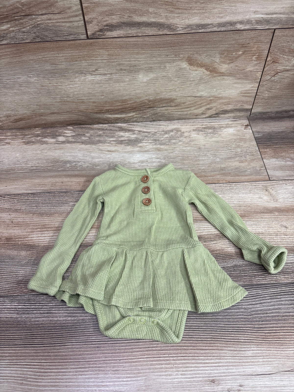 Posh P. Bamboo Waffle Knit Long Sleeve Henley Twirl Skirt Bodysuit Green sz 0-3m