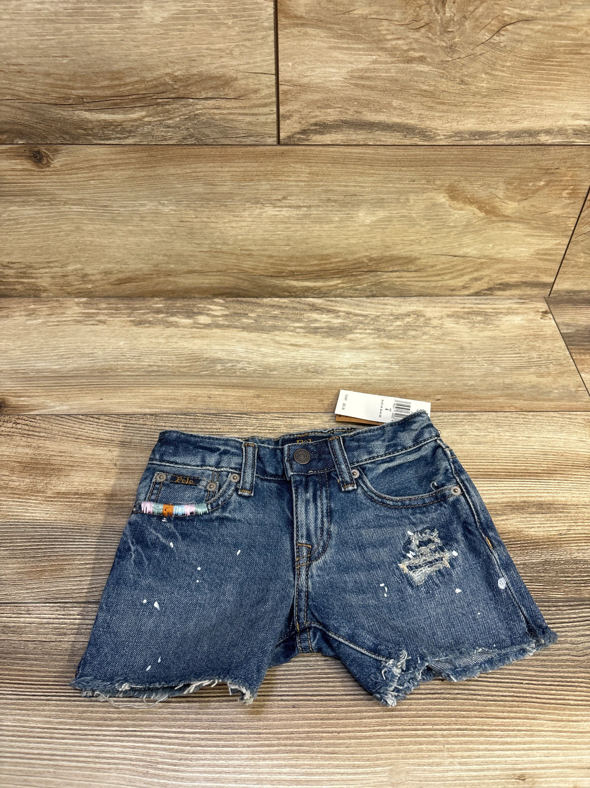NEW Ralph Lauren Paint-Splatter-Print Cotton Denim Shorts Blue sz 4T