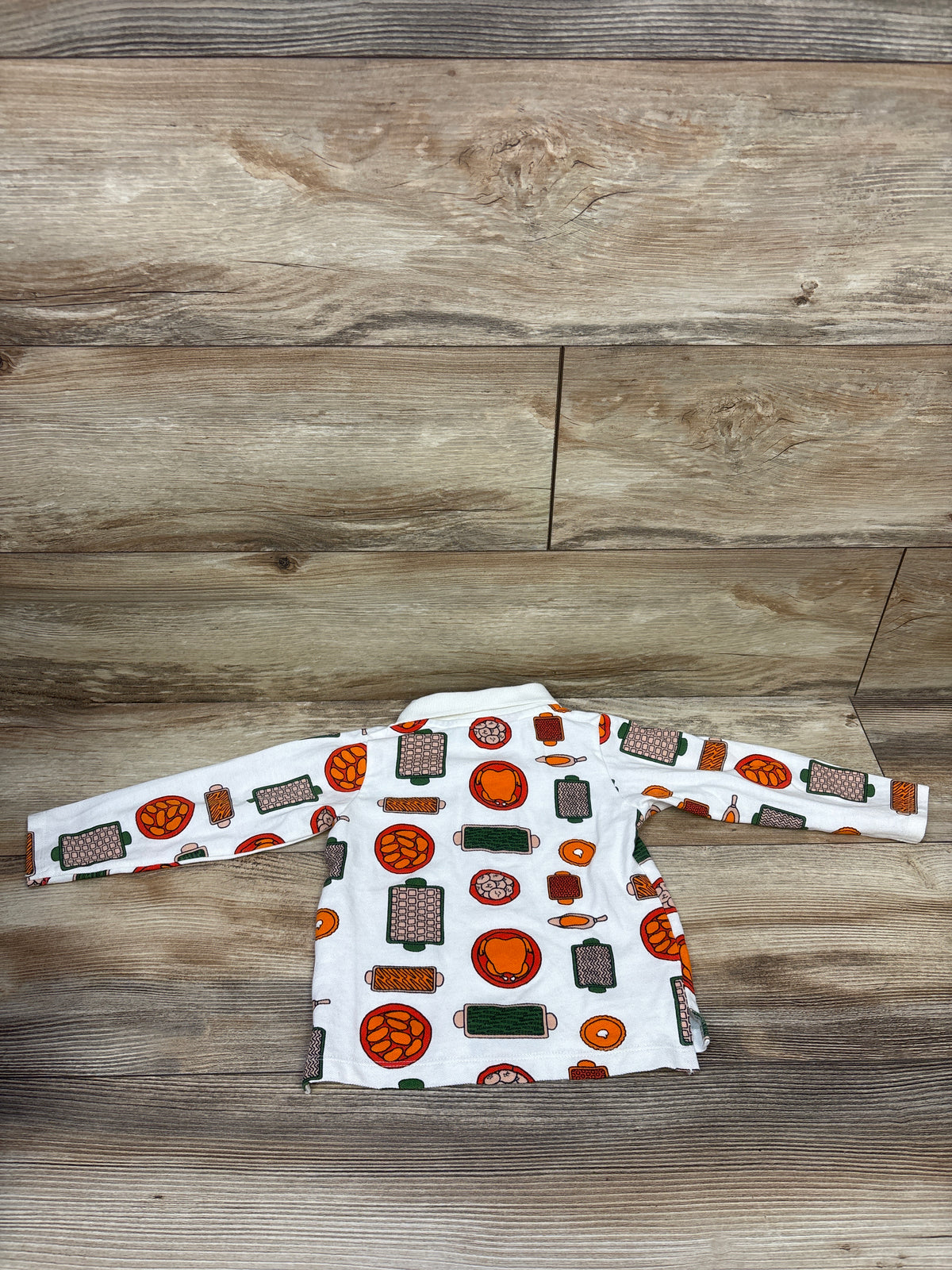 Monica + Andy Long Sleeve 'Pie For Dinner' Polo Shirt White sz 2T