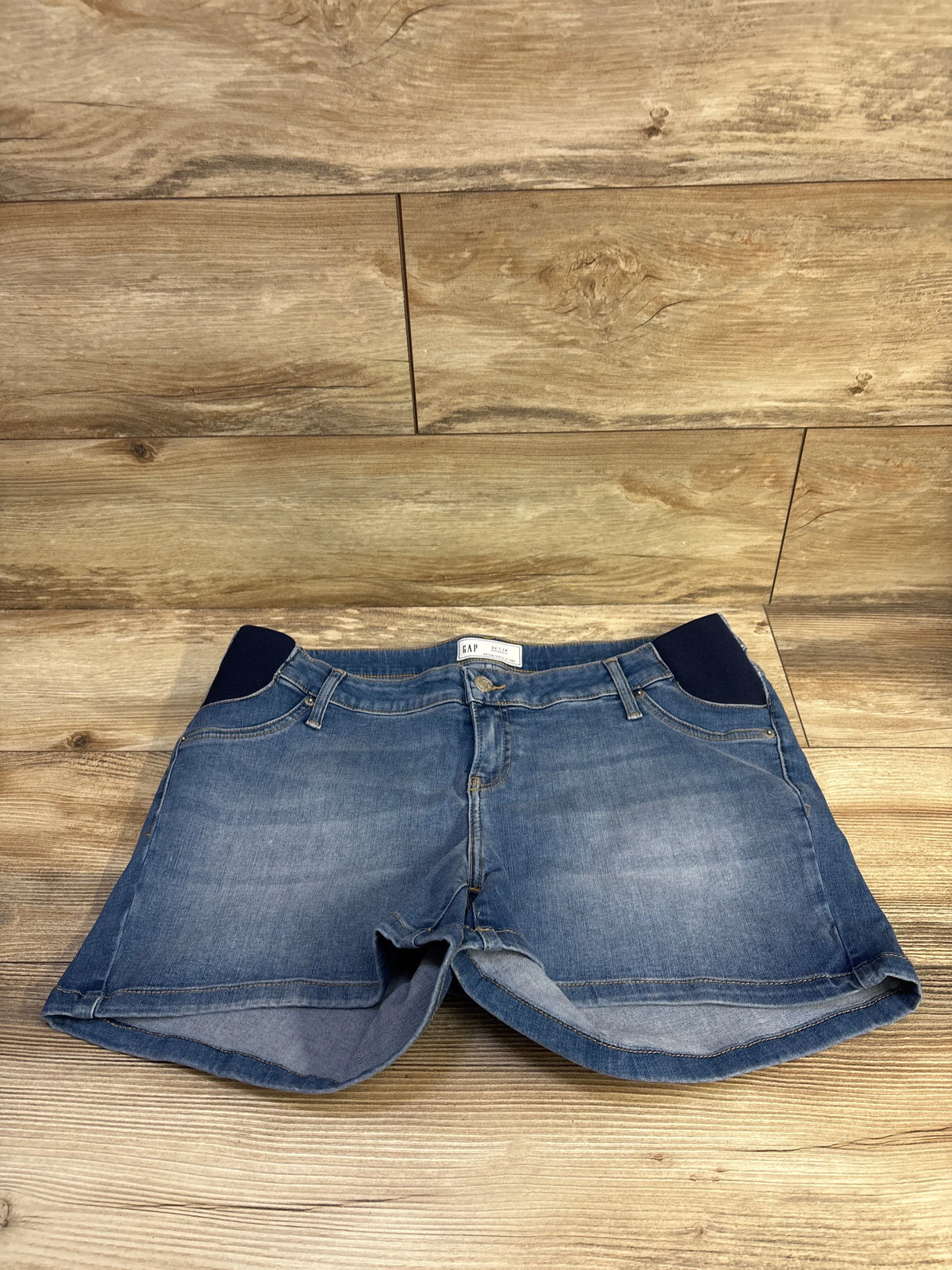 NEW Gap Maternity 4" Inset Panel Denim Shorts Medium Wash Blue sz 32/14 Large