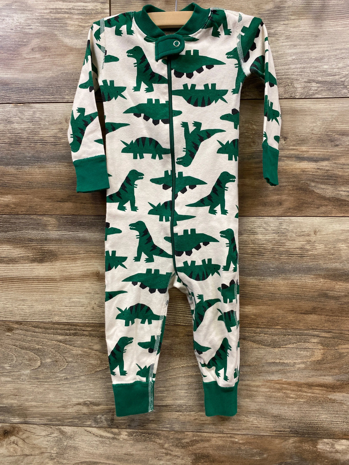 Hanna Andersson 2-Way Zip Sleeper Ultra Green Dinos sz 18-24m
