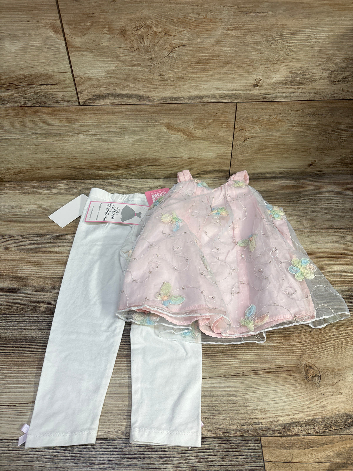 NEW Rare Editions 2pc Embroidered Floral Tunic & Leggings Set Pink sz 3T