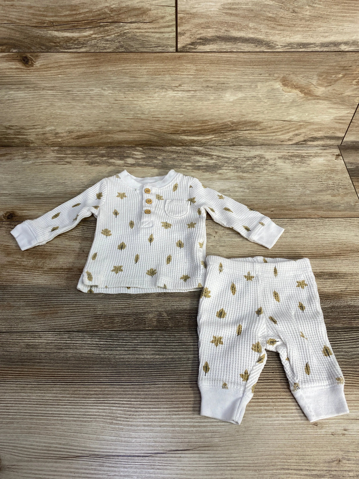 Little Planet 2pc Leaf Henley Knit Set White sz Newborn