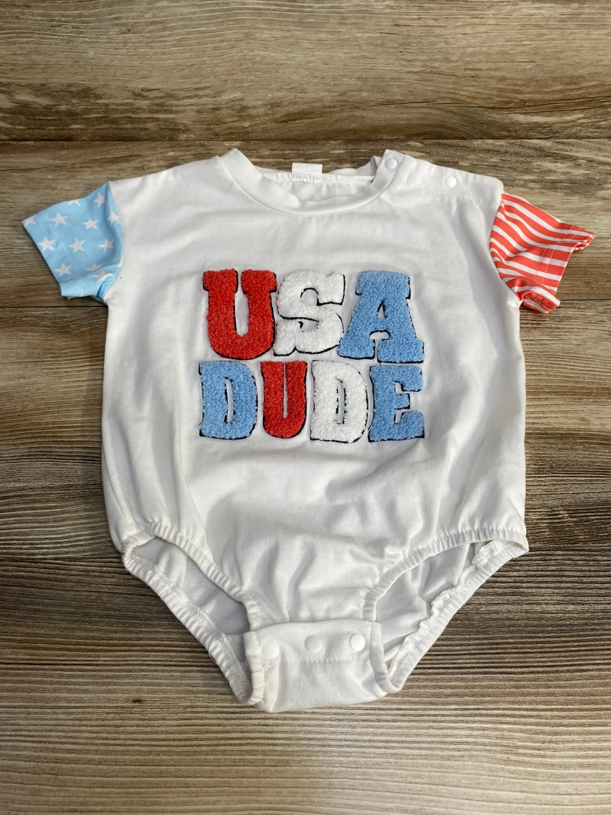 USA Dude Romper White sz 6-9m - Me n Mommy To Be