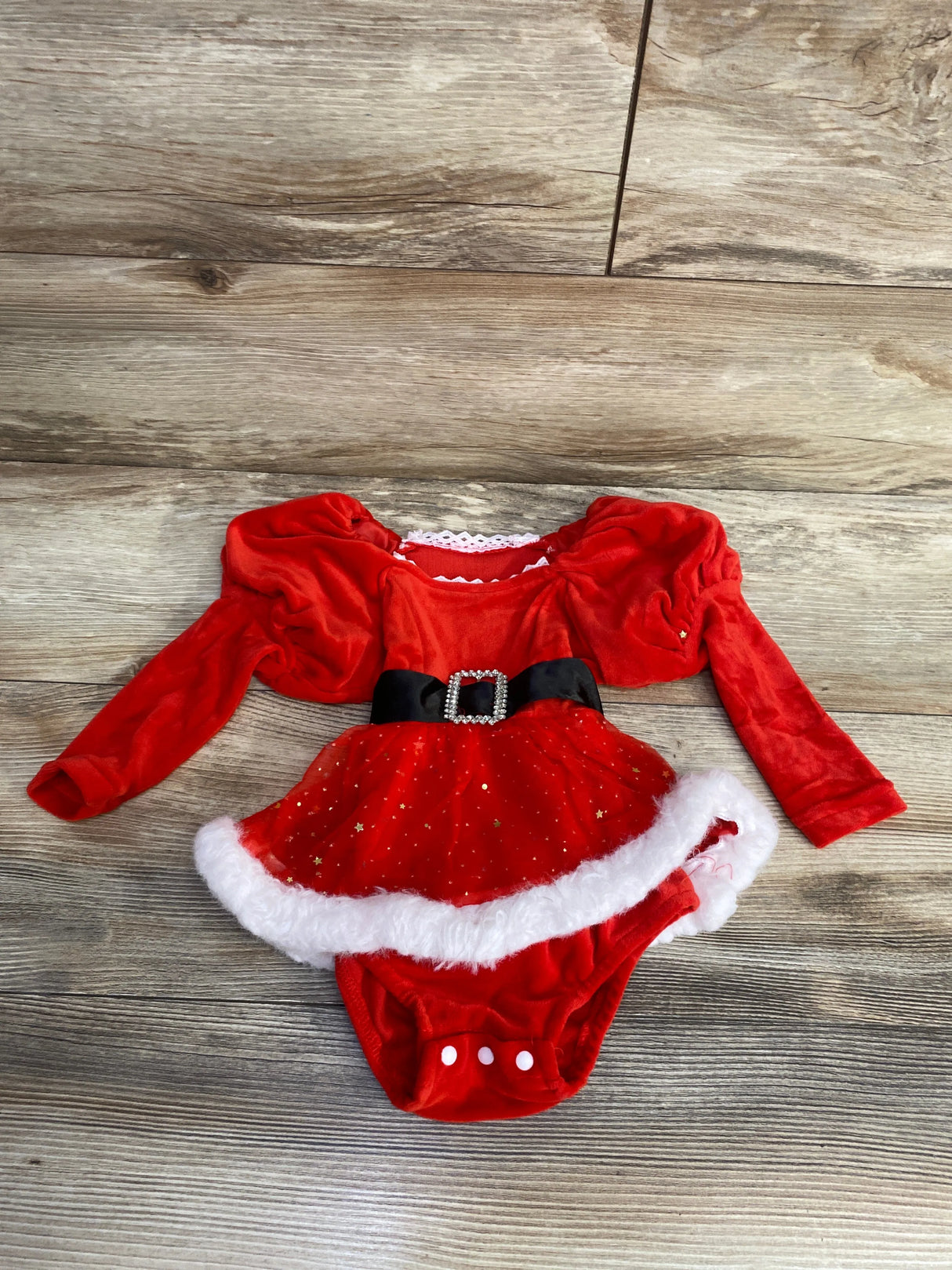 Velour Puff Sleeve Santa Bodysuit Dress Red sz 9-12m