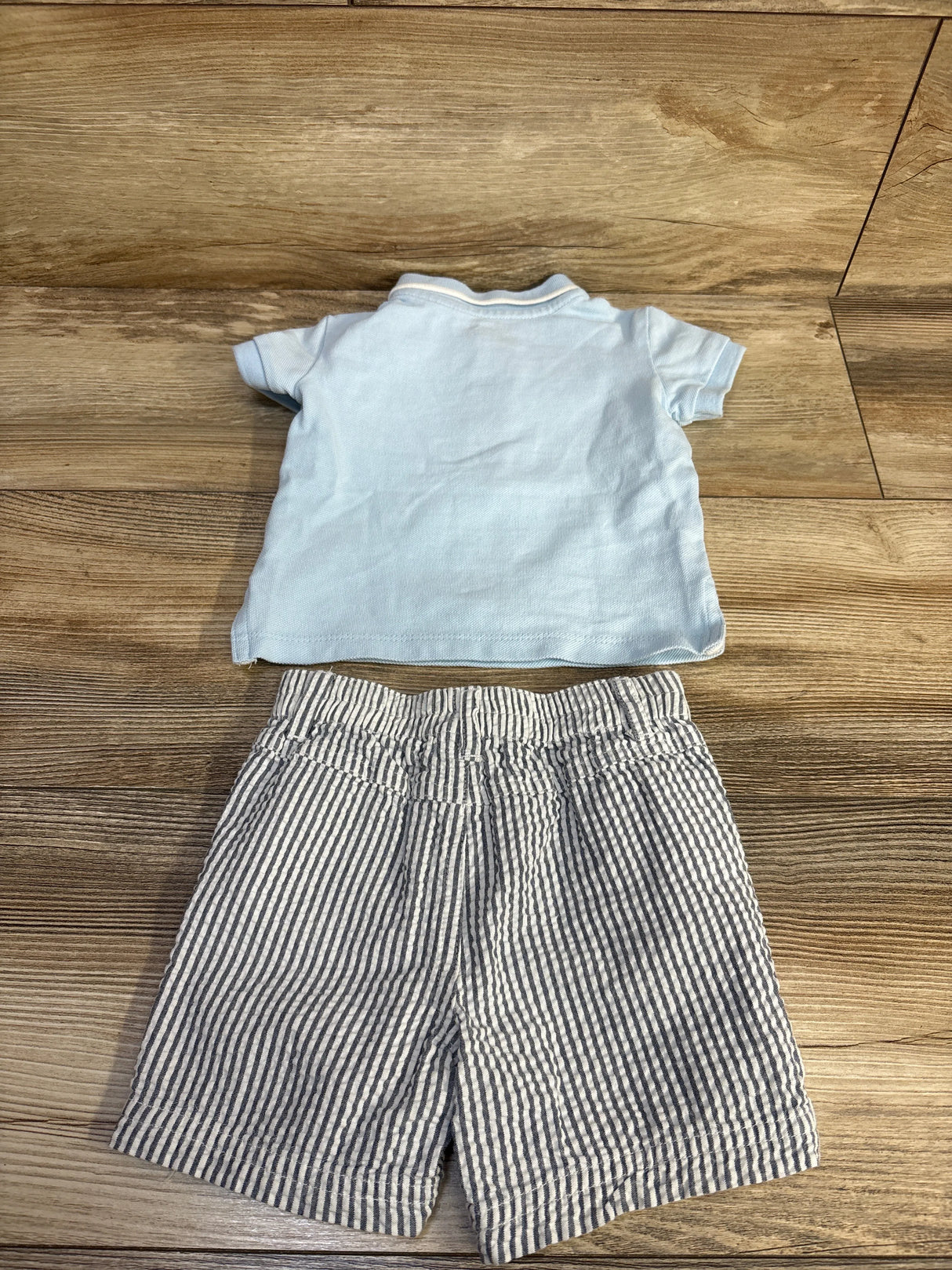 Little Me 2pc Embroidered Polo Shirt & Seersucker Shorts Set Blue sz 12m