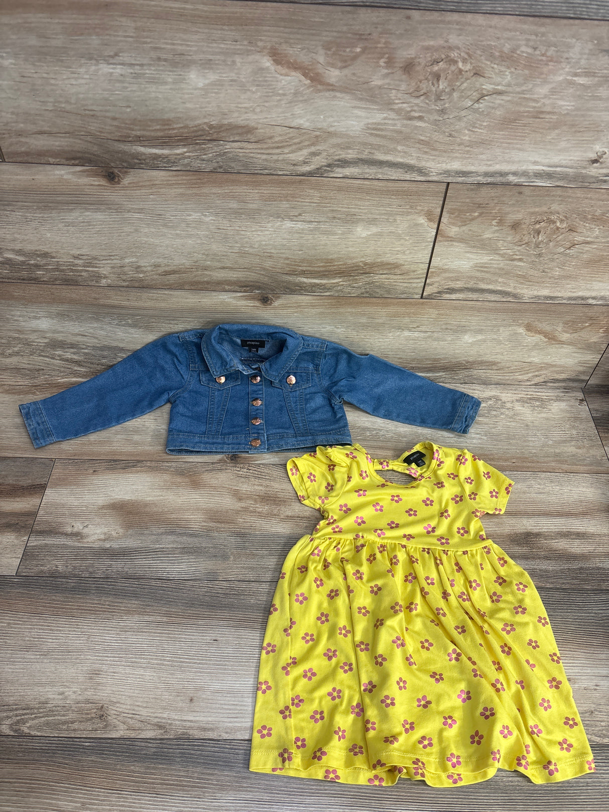 Picapino 2pc Daisy Dress & Denim Jacket Set Light Blue sz 24m