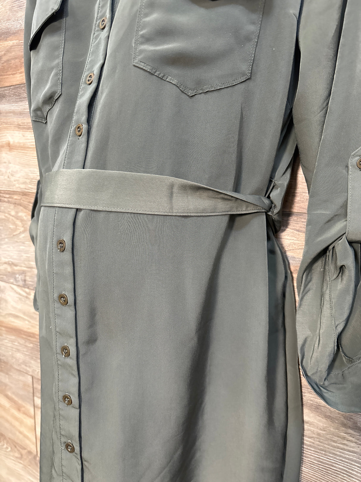 Motherhood Maternity Collared Utility Shirt Dress Green sz Large