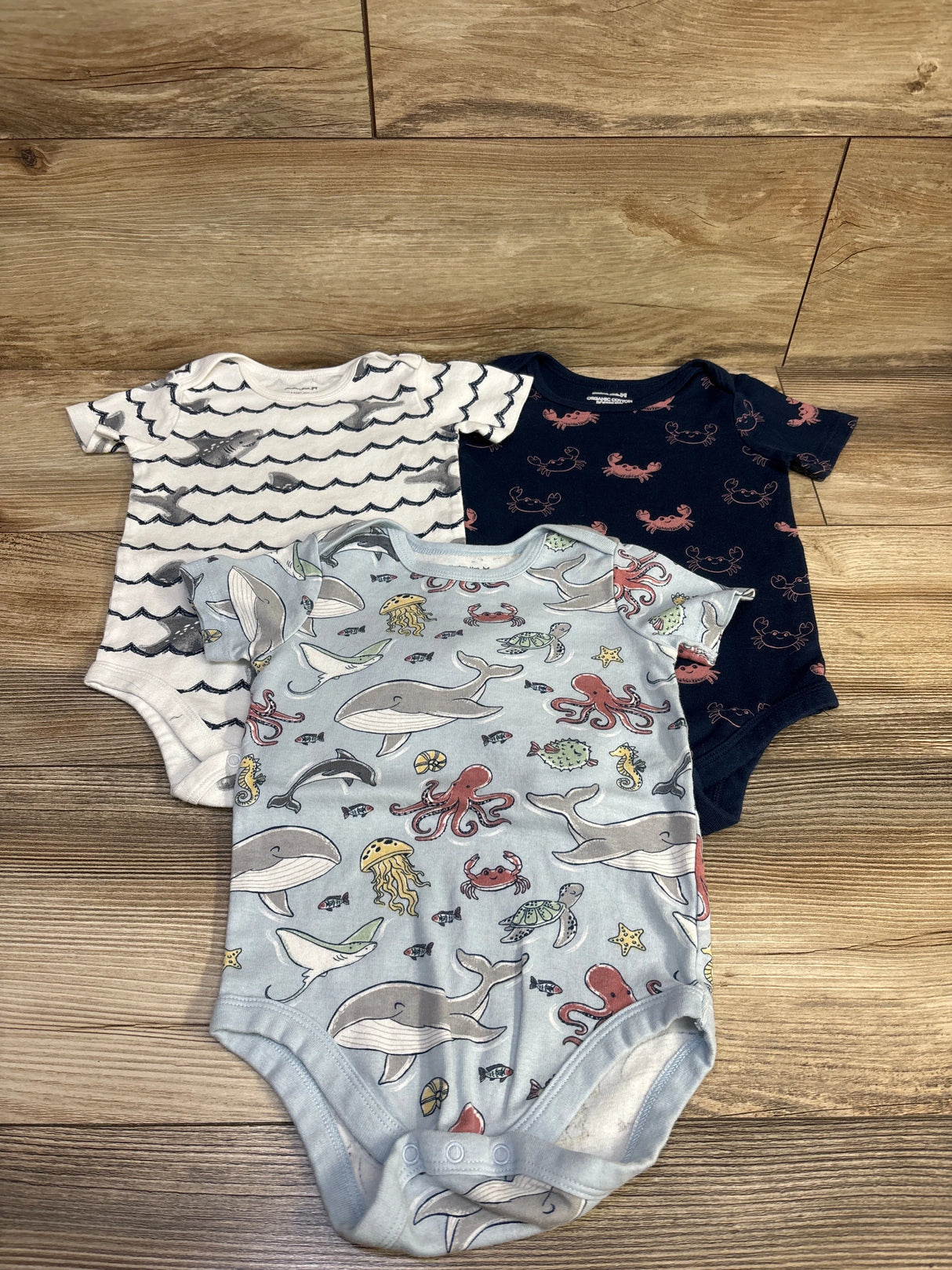 Member's Mark 3pk Organic Bodysuits Navy sz 18m