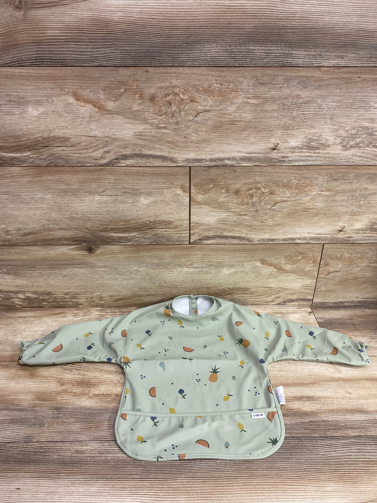 Lalo Long Sleeve Smock Bib in Sage Fruit sz 6-24m