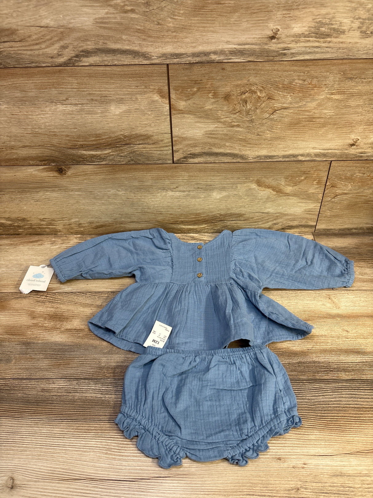 NEW Cloud Island 2pc Gauze Embroidered Peplum Top & Bloomers Set Blue sz 12m
