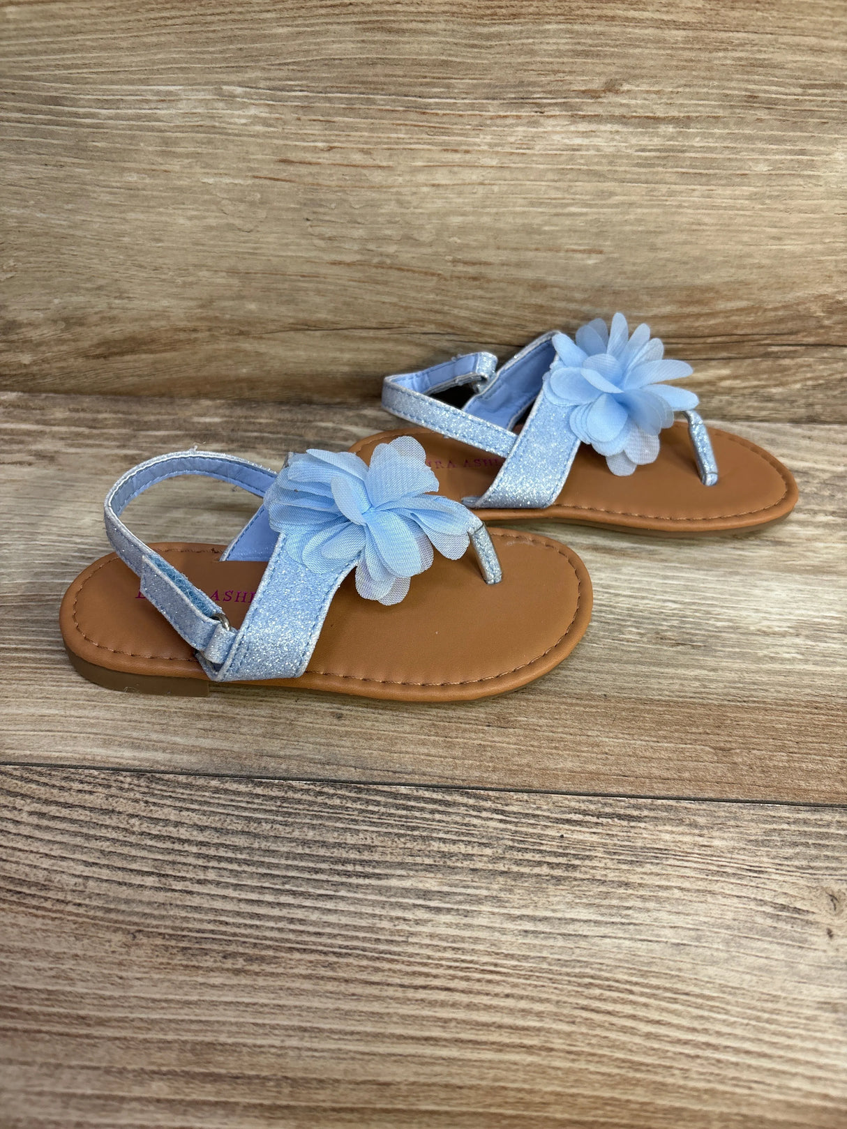 Laura Ashley Blue Glitter Chiffon Flower Sandals sz 9c - Me n Mommy To Be