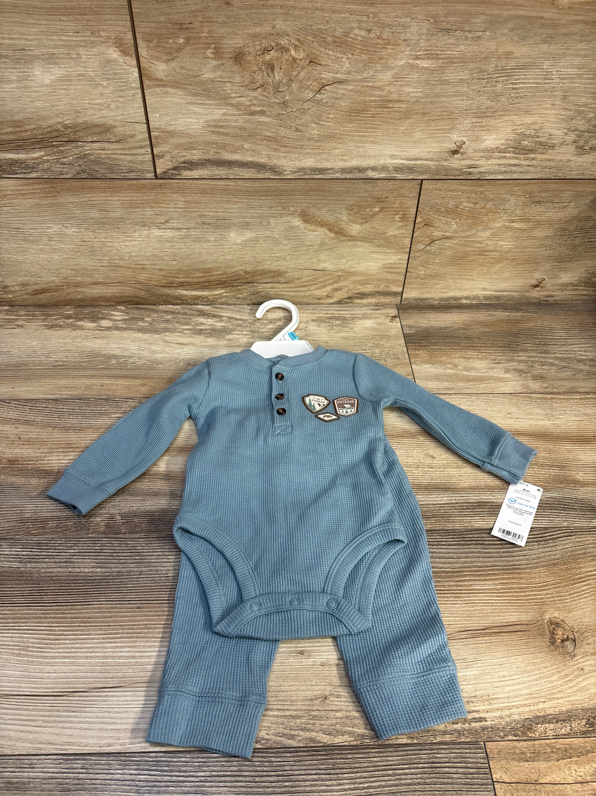 NEW Carter's 2pc Waffle Knit Henley Bodysuit & Pants Set Blue sz 6m