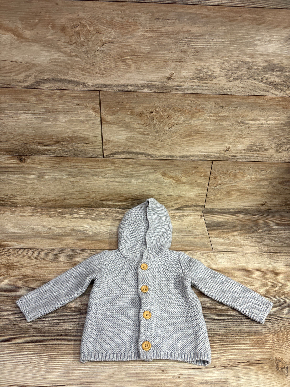 Little Planet Organic Knit Button-Up Hooded Cardigan Grey sz 6m